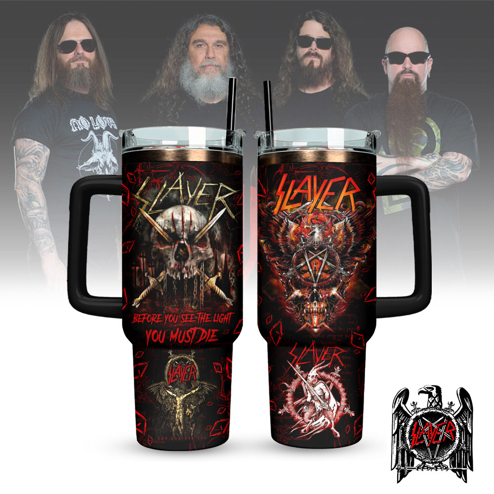 Hydratemerch Slayer Band Music Custom Stanley Quencher 40oz Stainless Steel Tumbler With Handle
