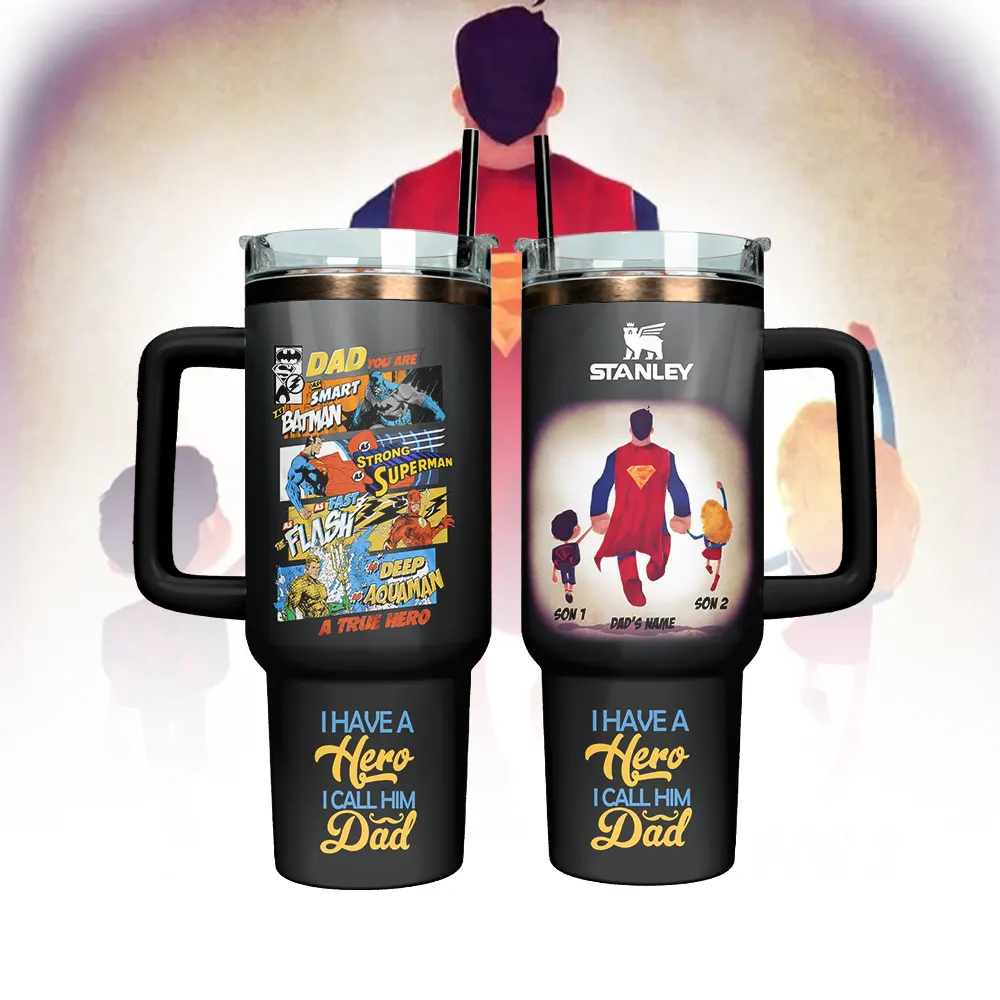 Hydratemerch Father’s Day x Superman Movies Custom Stanley Quencher 40oz Stainless Steel Tumbler With Handle