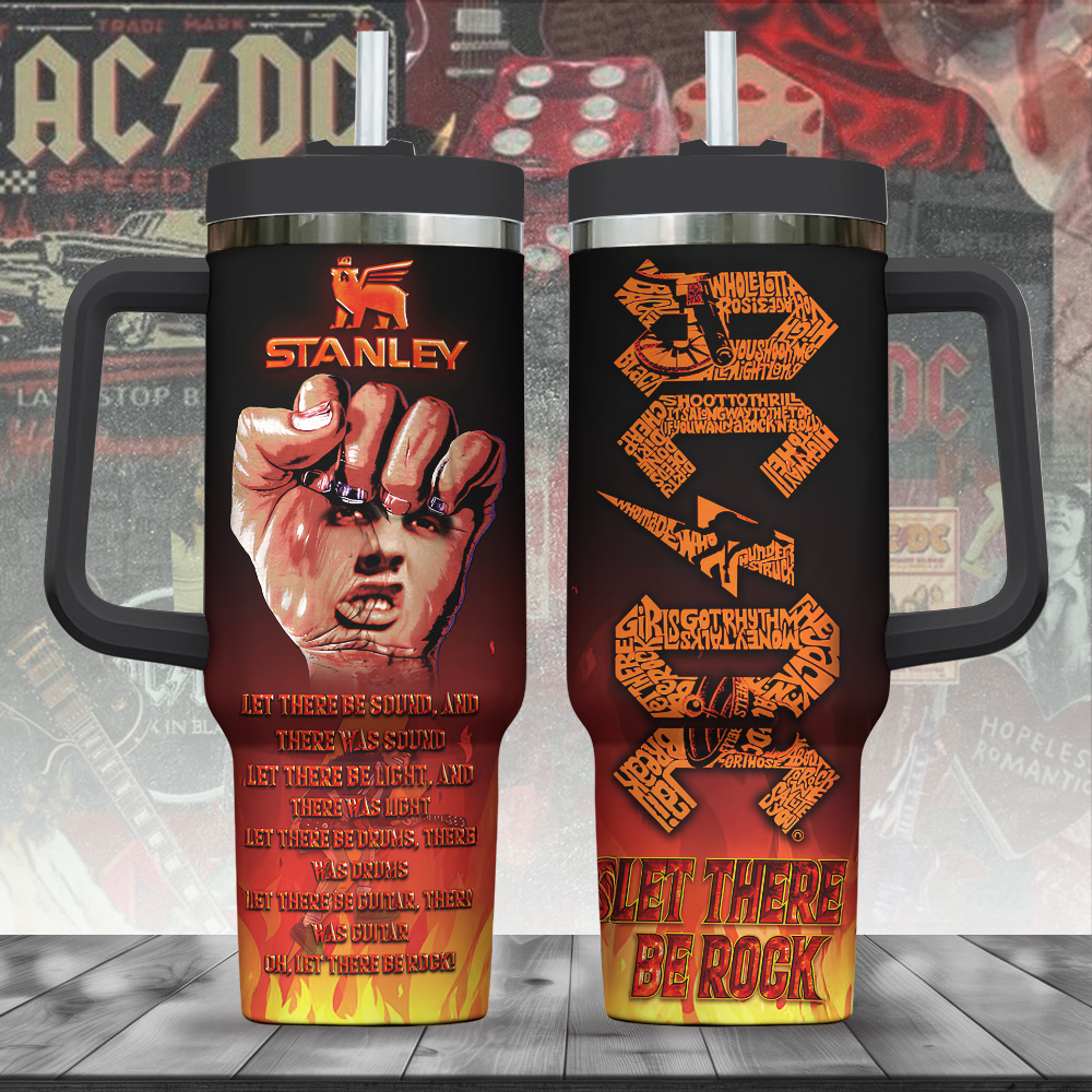 Hydratemerch AC/DC Music Custom Stanley Quencher 40oz Stainless Steel Tumbler With Handle