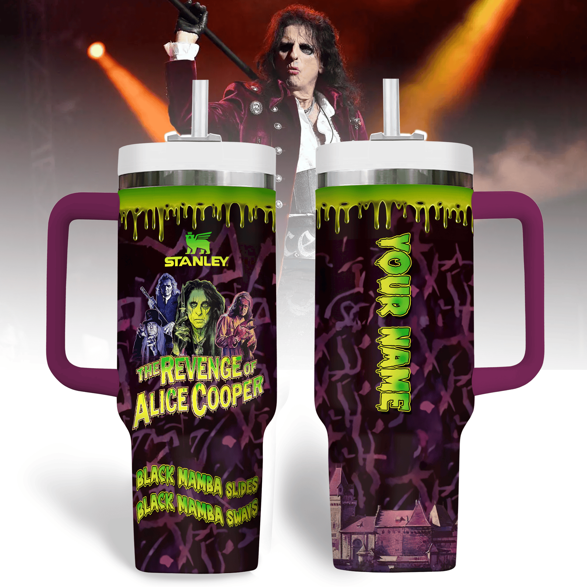 Hydratemerch Alice Cooper Music Custom Stanley Quencher 40oz Stainless Steel Tumbler With Handle