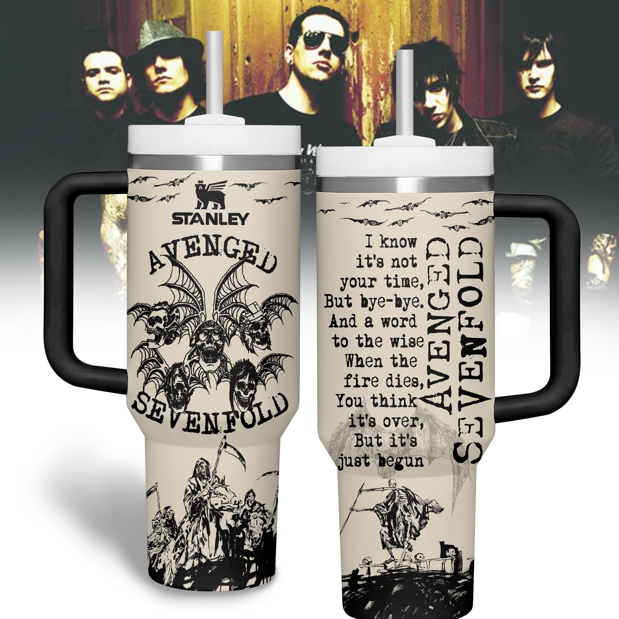 Hydratemerch Avenged Sevenfold Music Custom Stanley Quencher 40oz Stainless Steel Tumbler With Handle
