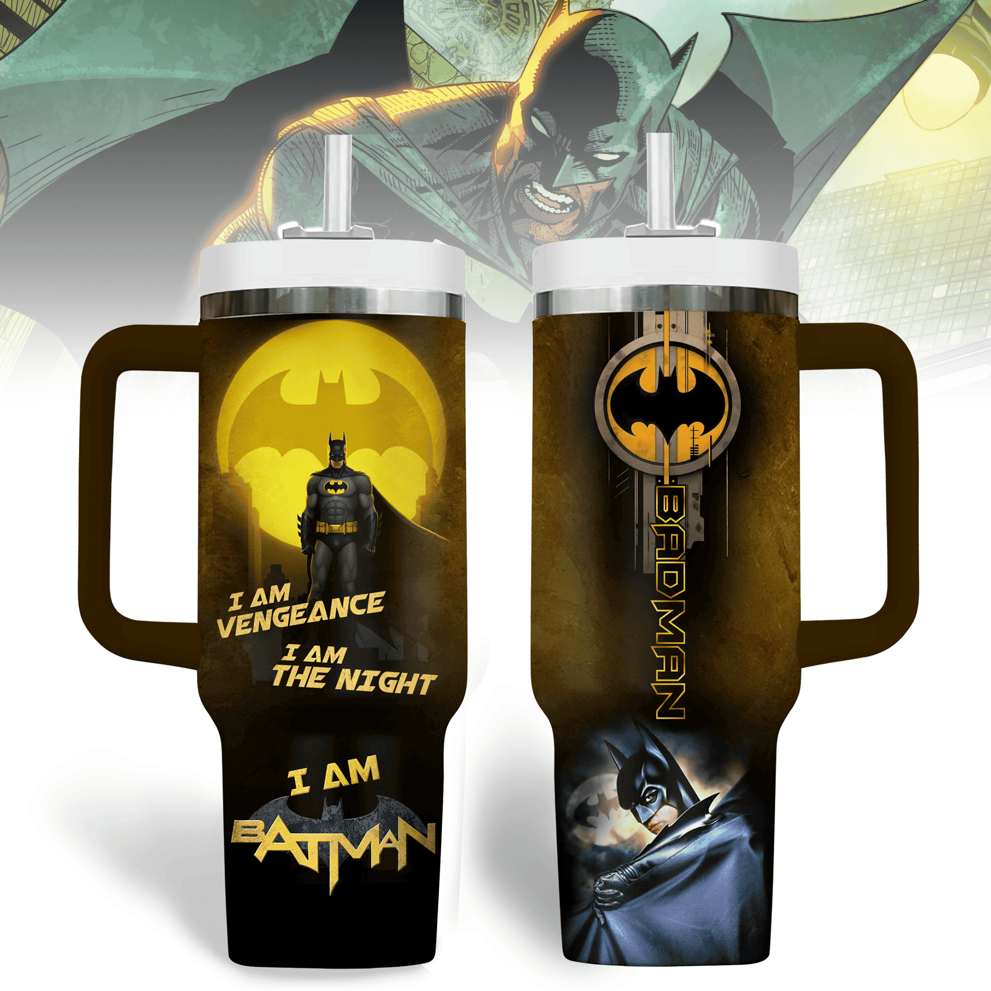 Hydratemerch Batman Movies Custom Stanley Quencher 40oz Stainless Steel Tumbler With Handle