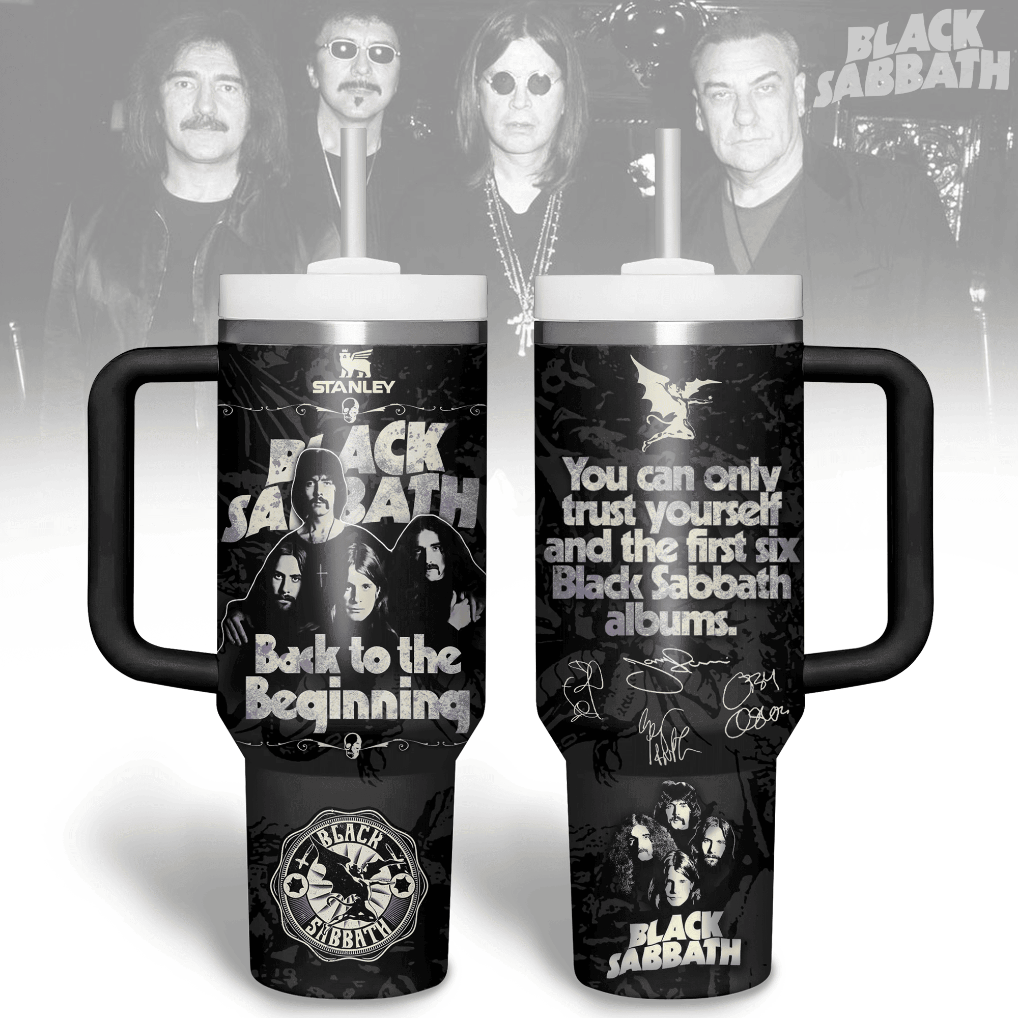 Hydratemerch Black Sabbath Music Custom Stanley Quencher 40oz Stainless Steel Tumbler With Handle
