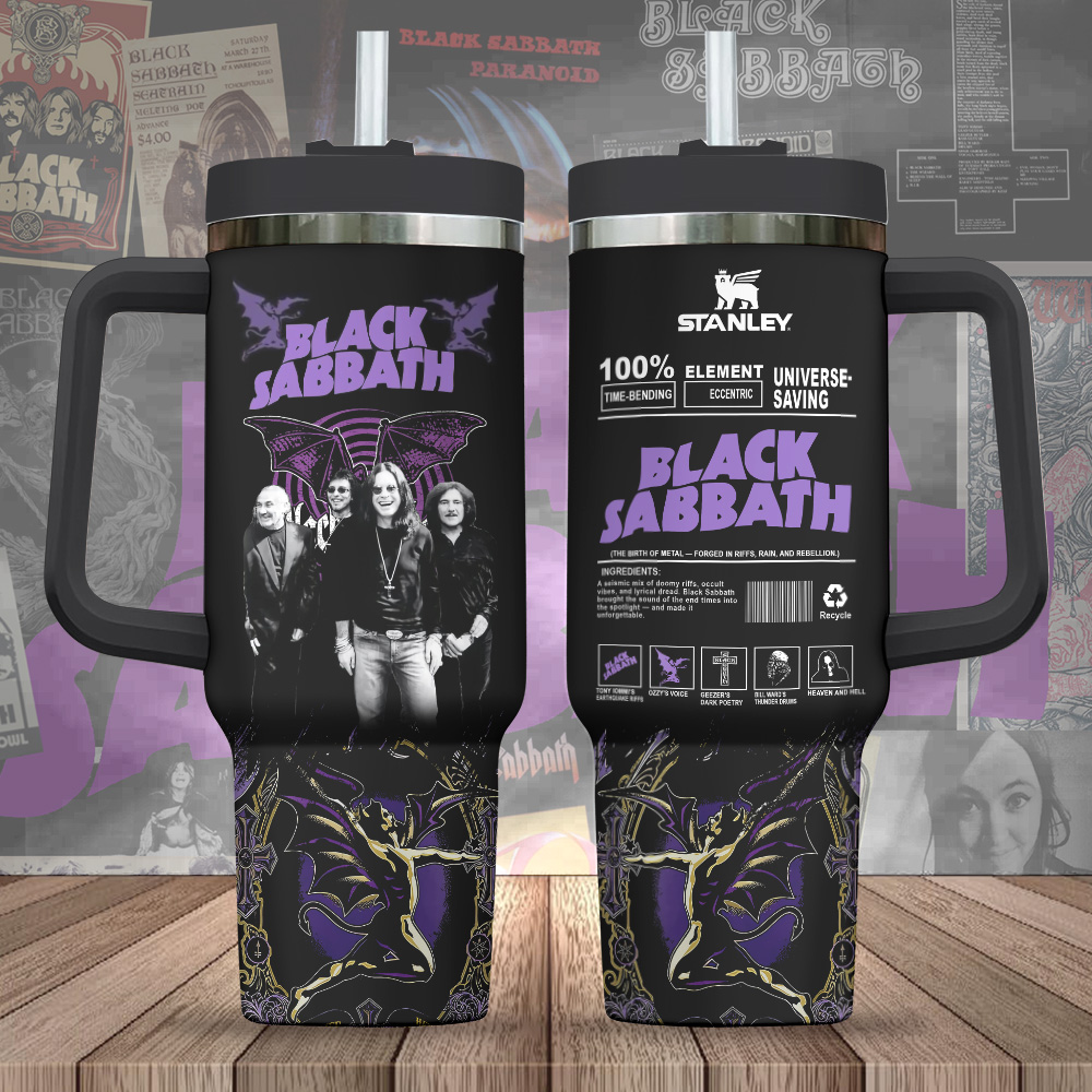 Hydratemerch Black Sabbath Music Custom Stanley Quencher 40oz Stainless Steel Tumbler With Handle