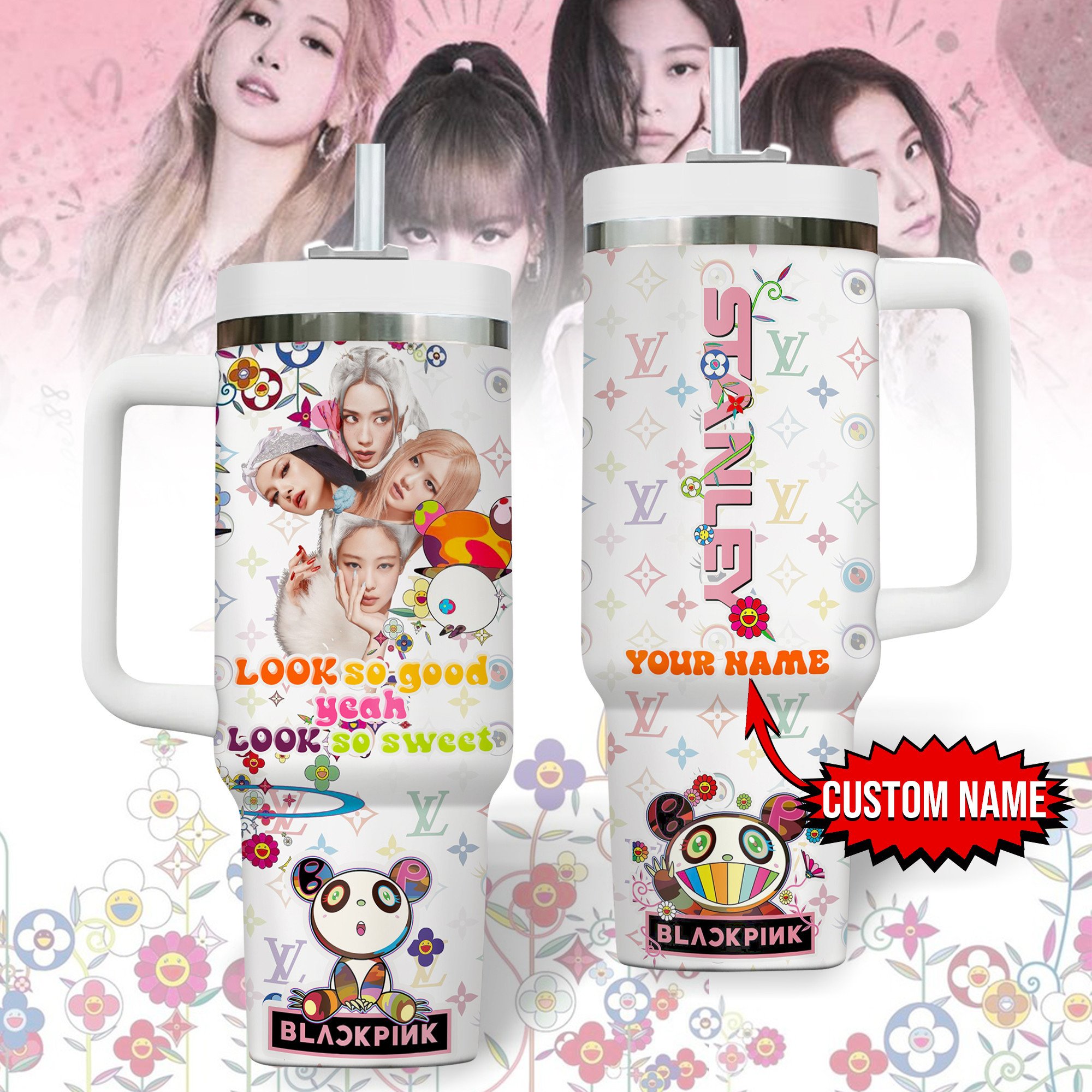 Hydratemerch Blackpink Music Custom Stanley Quencher 40oz Stainless Steel Tumbler With Handle