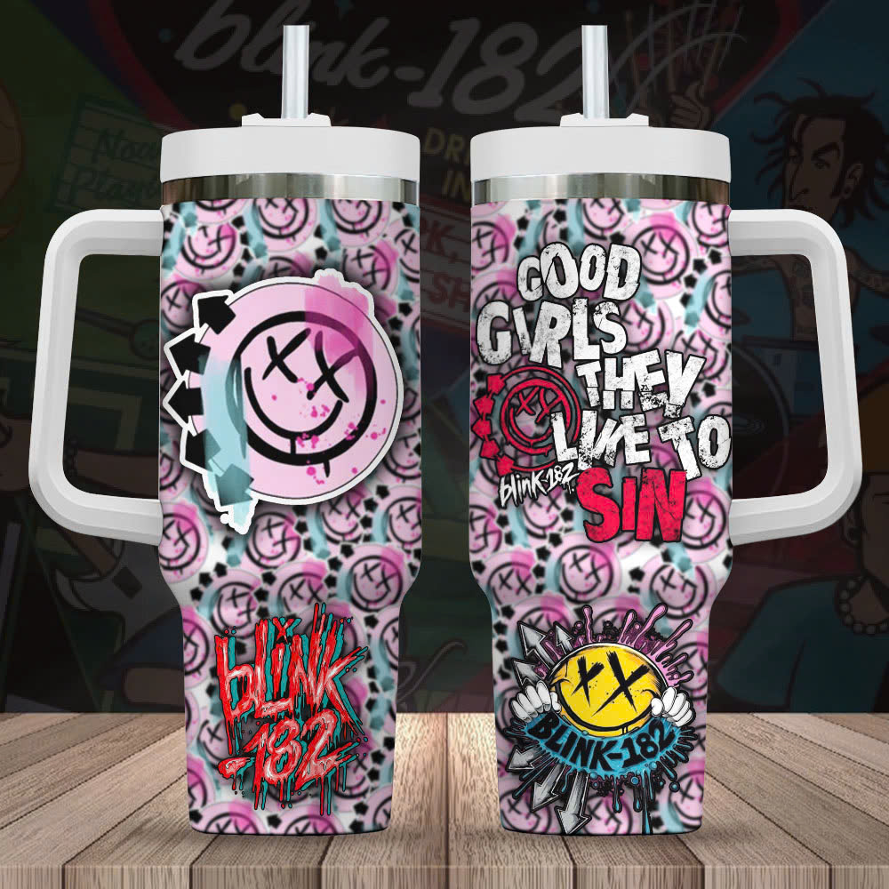 Hydratemerch Blink-182 Music Custom Stanley Quencher 40oz Stainless Steel Tumbler With Handle