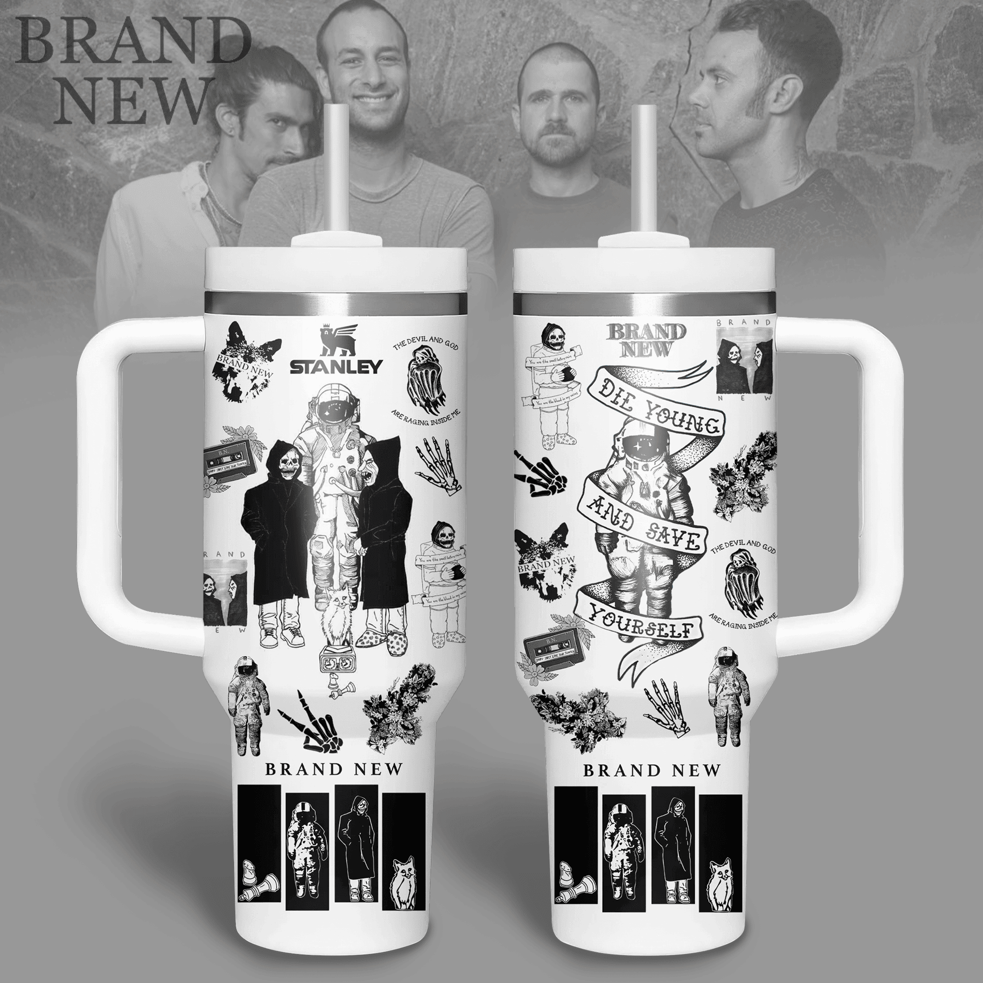 Hydratemerch Brand New Music Custom Stanley Quencher 40oz Stainless Steel Tumbler With Handle