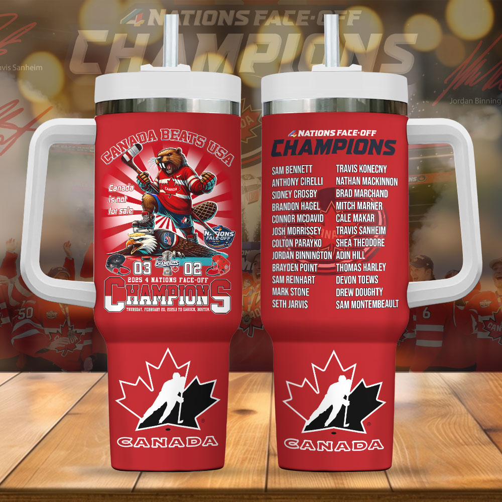 Hydratemerch Canada 2025 4 Nations Face-Off  Custom Stanley Quencher 40oz Stainless Steel Tumbler With Handle
