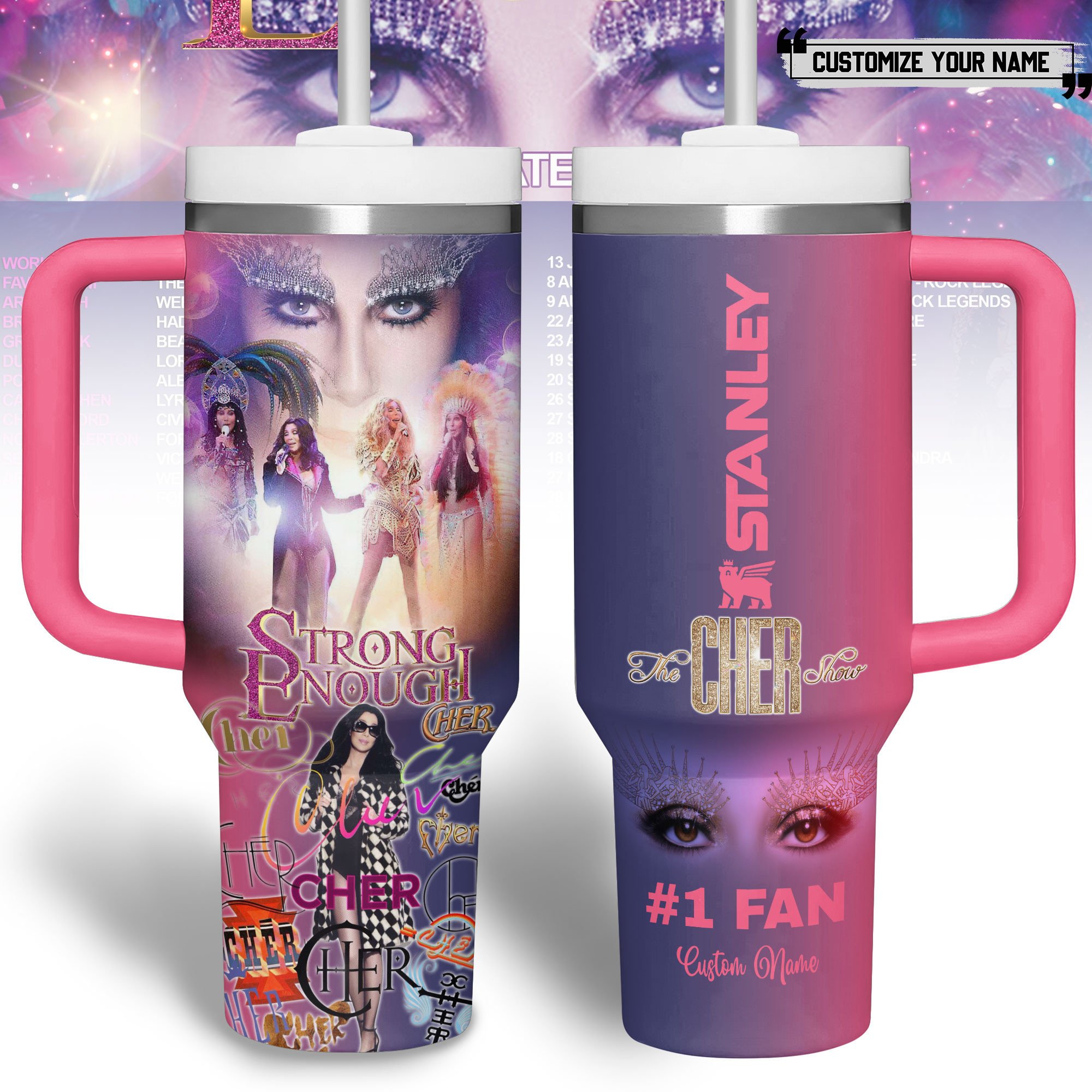 Hydratemerch Cher Music Custom Stanley Quencher 40oz Stainless Steel Tumbler With Handle