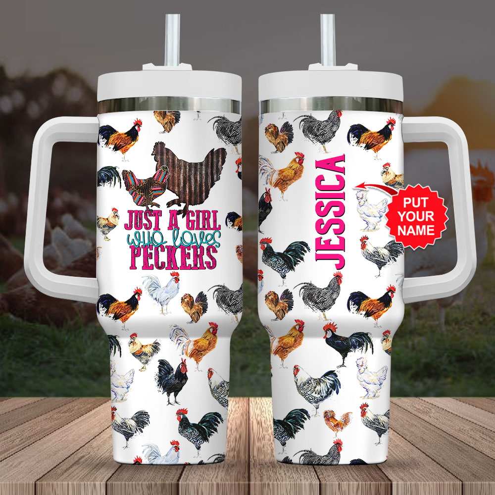 Hydratemerch Chicken Custom Stanley Quencher 40oz Stainless Steel Tumbler With Handle