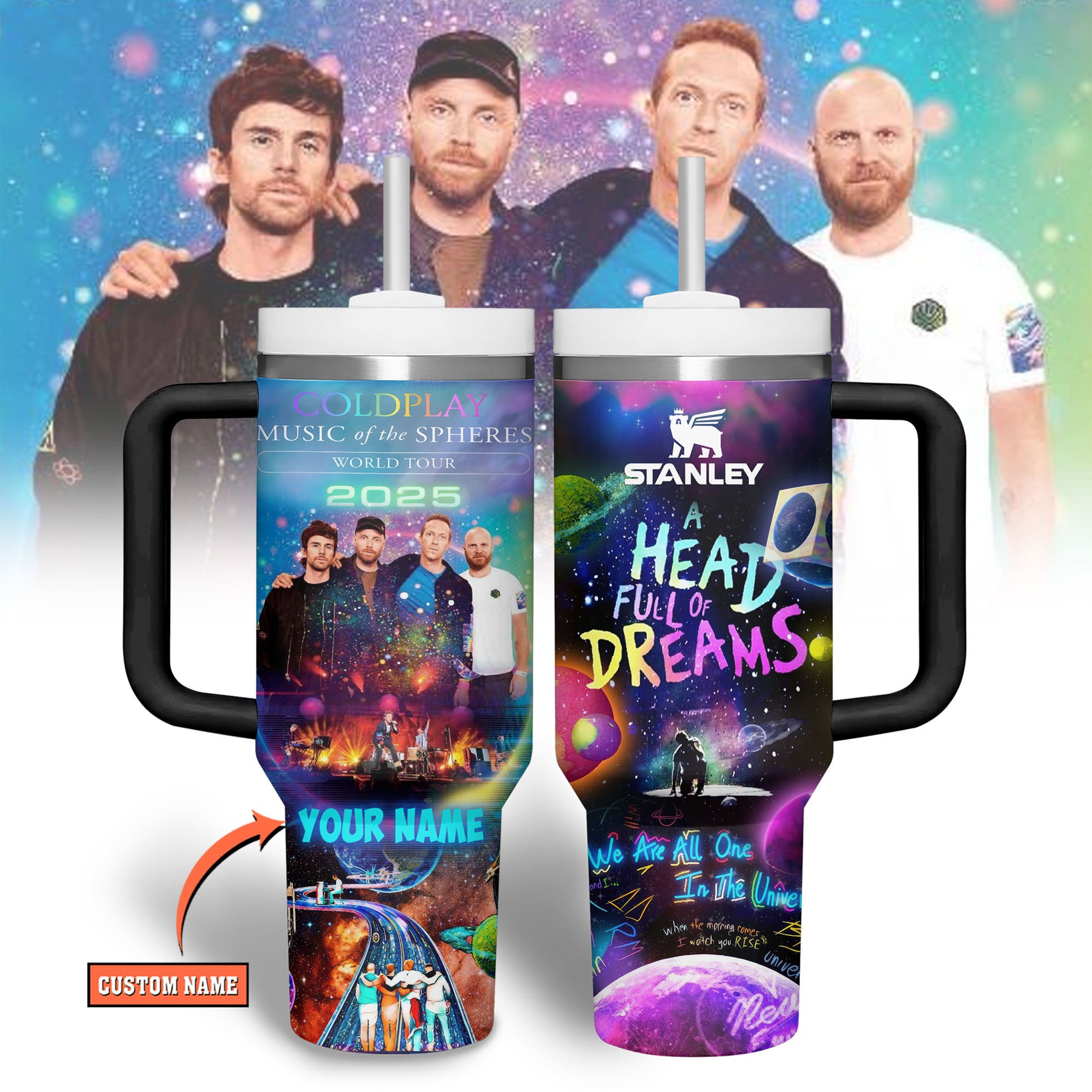 Hydratemerch Coldplay Music Custom Stanley Quencher 40oz Stainless Steel Tumbler With Handle