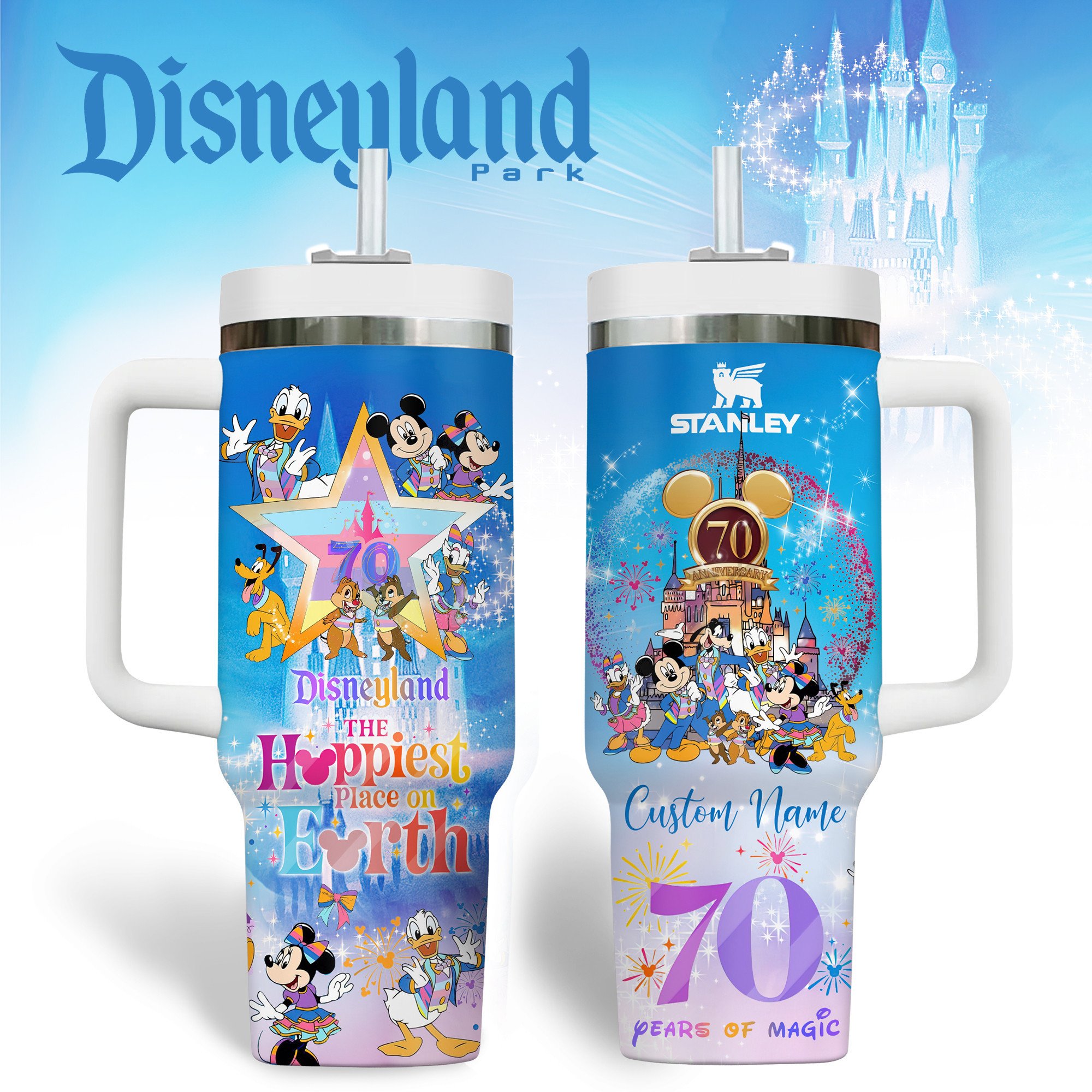 Hydratemerch Disneyland Cartoon Custom Stanley Quencher 40oz Stainless Steel Tumbler With Handle