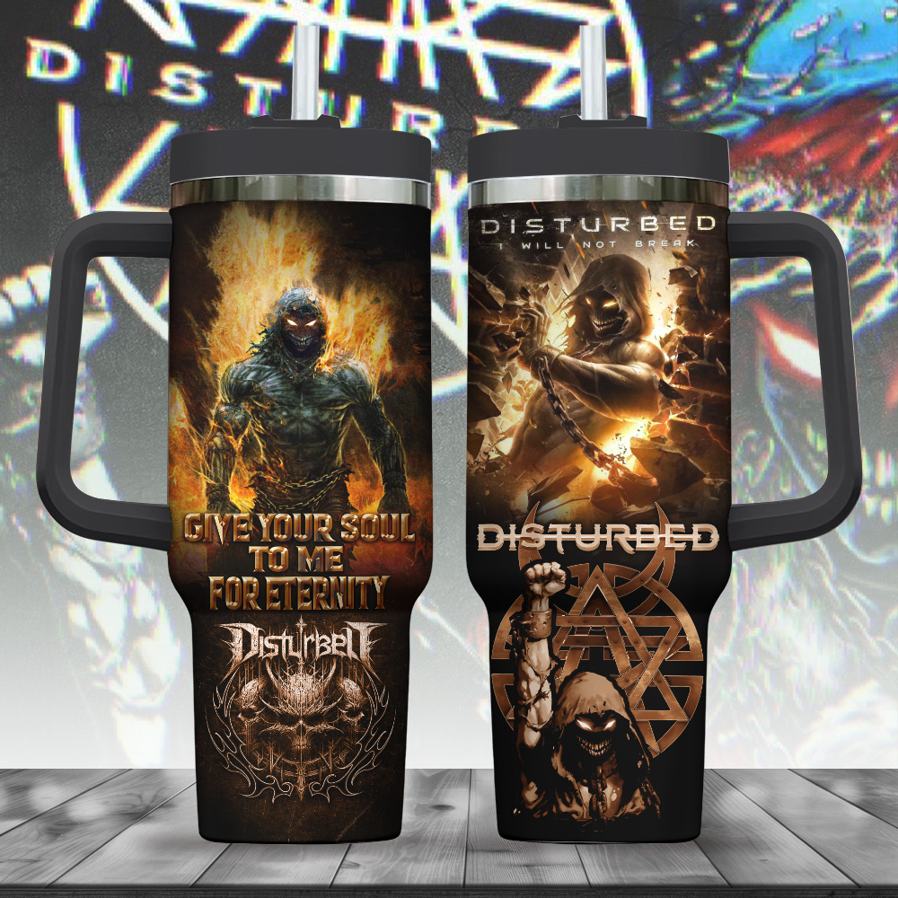 Hydratemerch Disturbed Music Custom Stanley Quencher 40oz Stainless Steel Tumbler With Handle