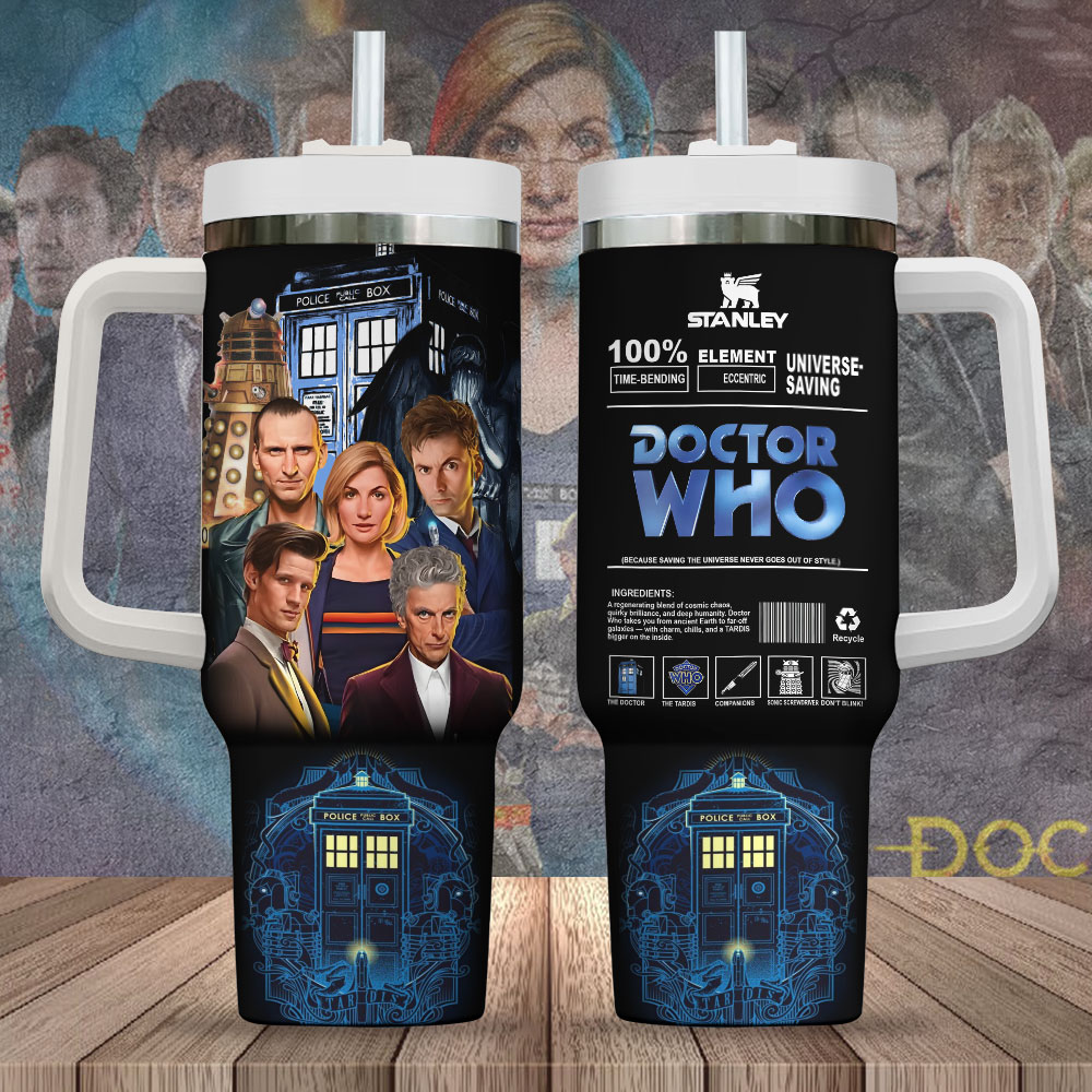 Hydratemerch Doctor Who TV Series Custom Stanley Quencher 40oz Stainless Steel Tumbler With Handle