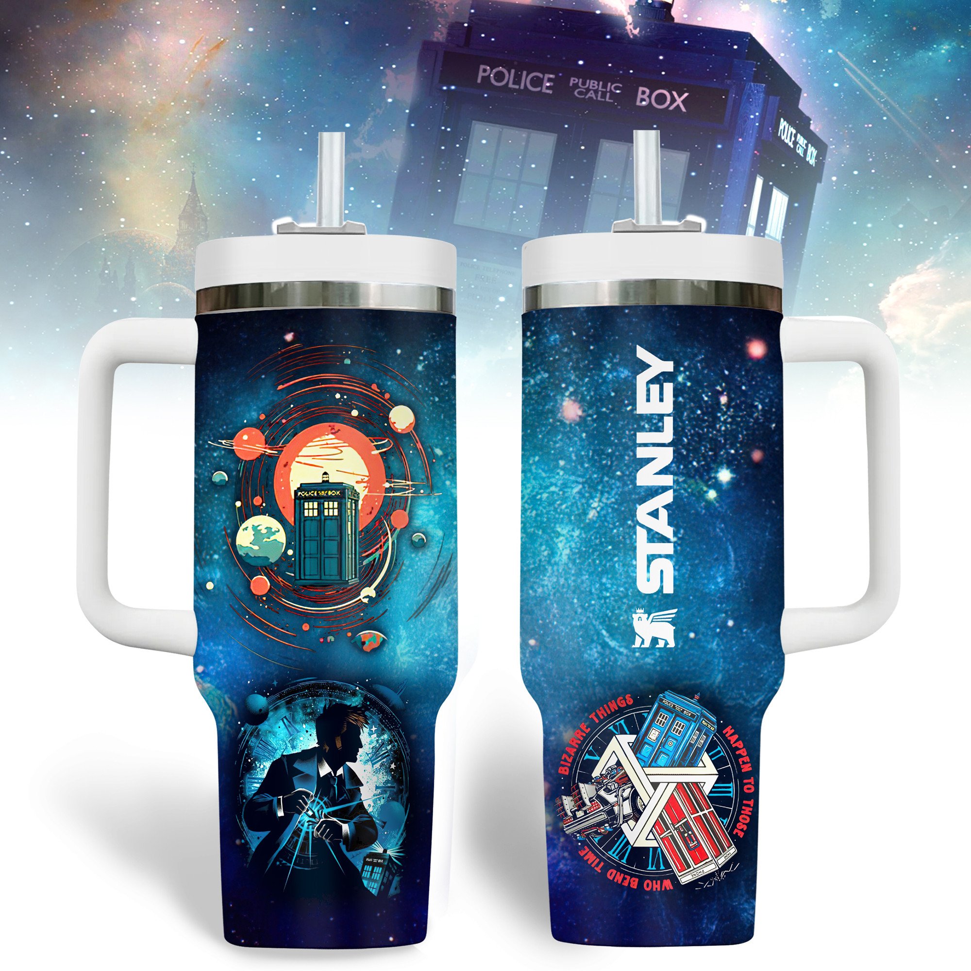 Hydratemerch Doctor Who TV Series  Custom Stanley Quencher 40oz Stainless Steel Tumbler With Handle