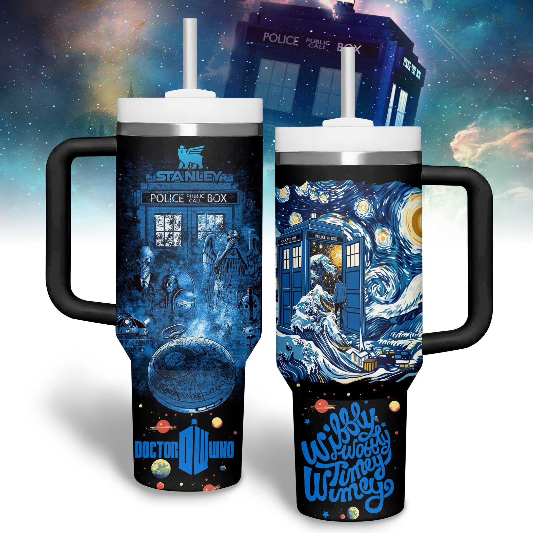 Hydratemerch Doctor Who TV Series Custom Stanley Quencher 40oz Stainless Steel Tumbler With Handle
