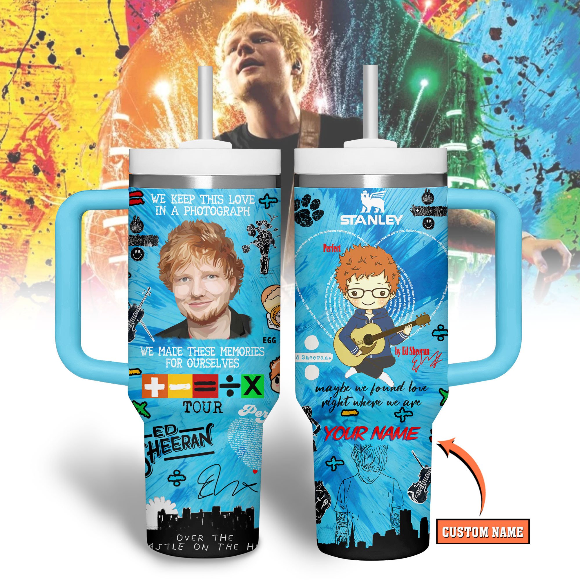 Hydratemerch Ed Sheeran Music Custom Stanley Quencher 40oz Stainless Steel Tumbler With Handle