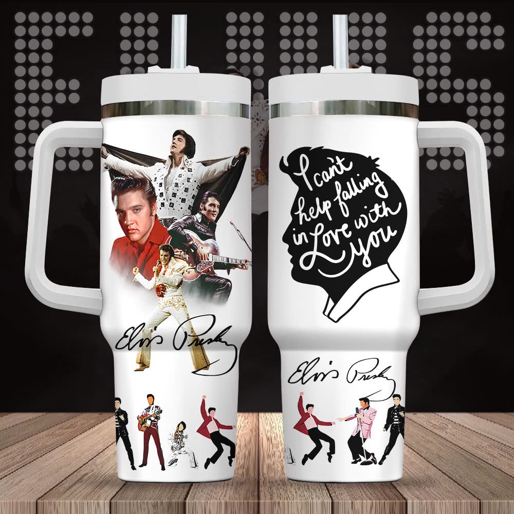 Hydratemerch Elvis Presley Music Custom Stanley Quencher 40oz Stainless Steel Tumbler With Handle