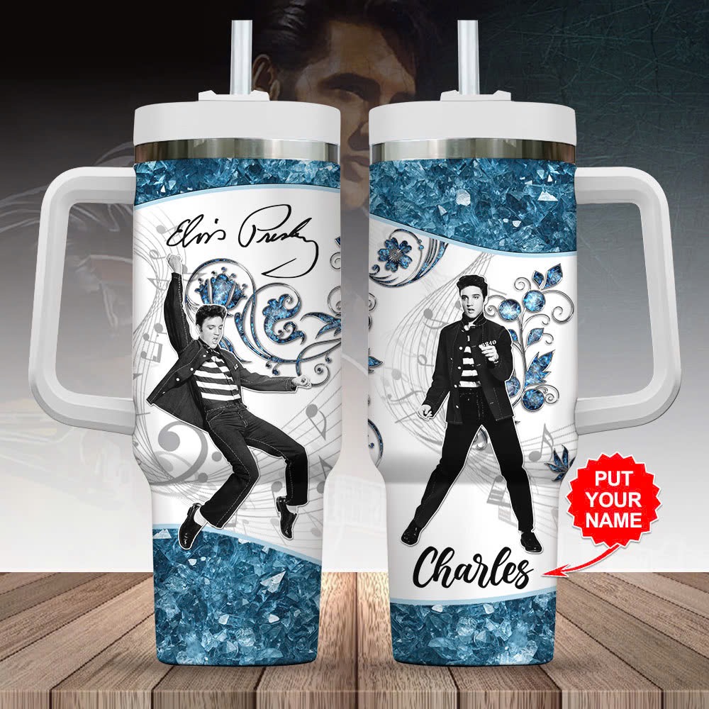 Hydratemerch Elvis Presley Music Custom Stanley Quencher 40oz Stainless Steel Tumbler With Handle