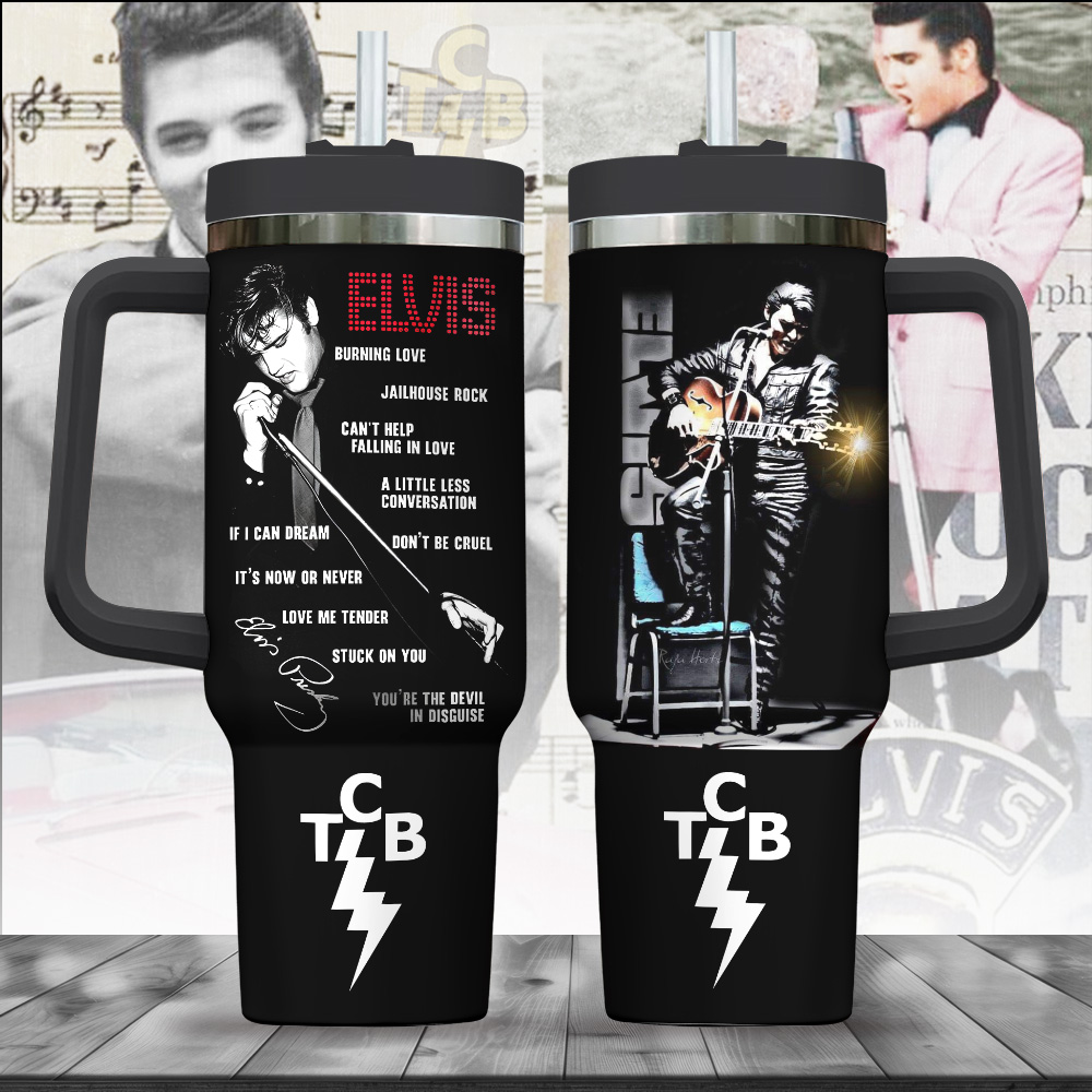 Hydratemerch Elvis Presley Music Custom Stanley Quencher 40oz Stainless Steel Tumbler With Handle