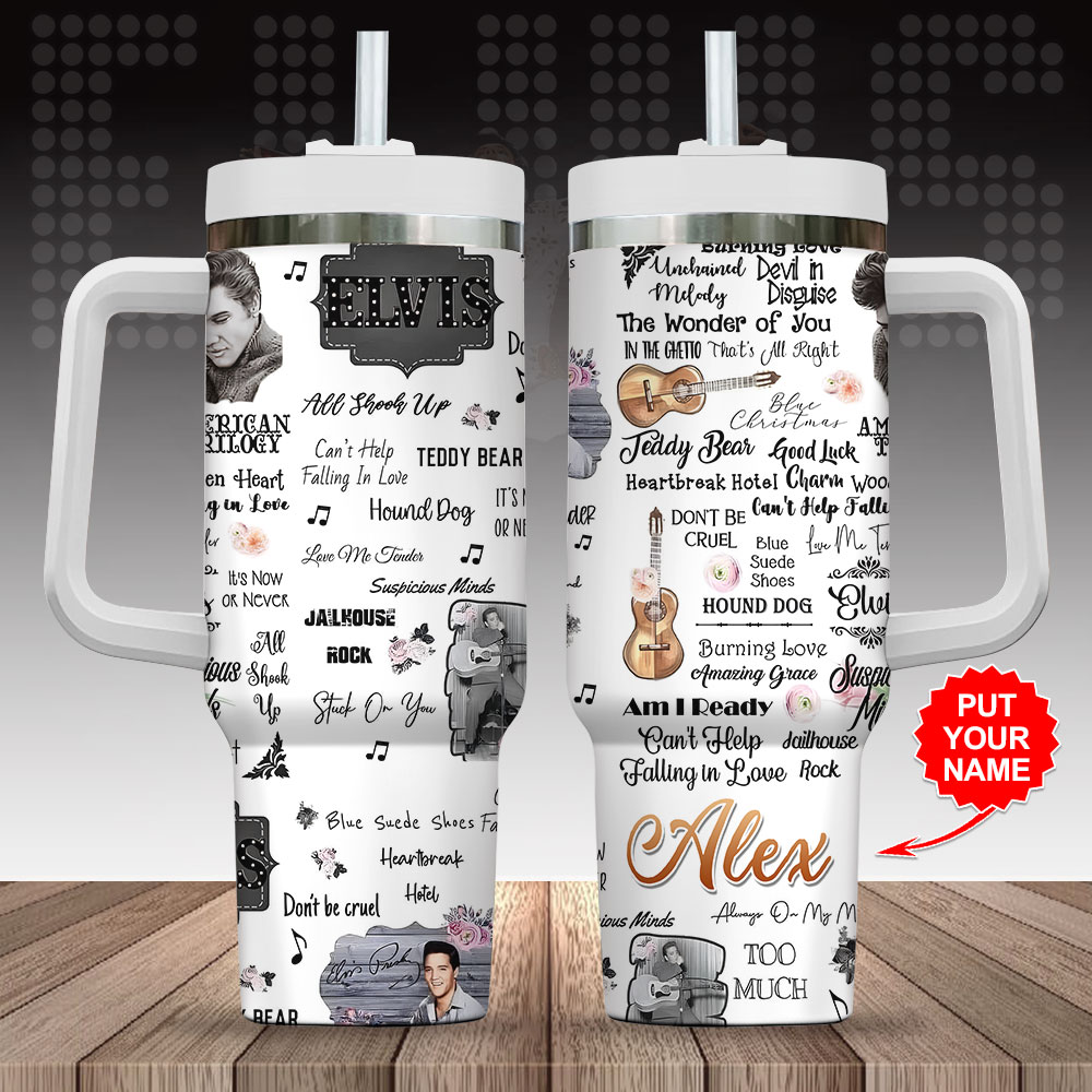Hydratemerch Elvis Presley Music Custom Stanley Quencher 40oz Stainless Steel Tumbler With Handle