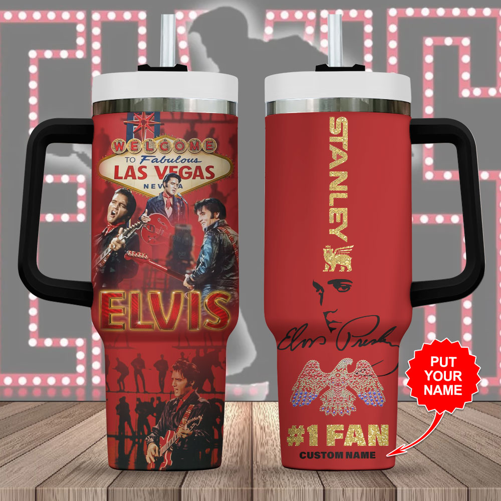 Hydratemerch Elvis Presley Music Custom Stanley Quencher 40oz Stainless Steel Tumbler With Handle