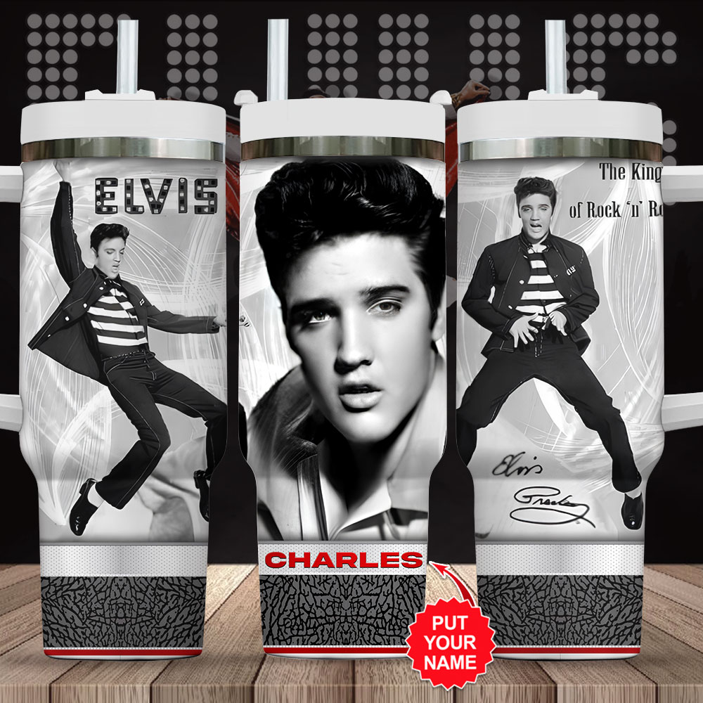Hydratemerch Elvis Presley Music Custom Stanley Quencher 40oz Stainless Steel Tumbler With Handle