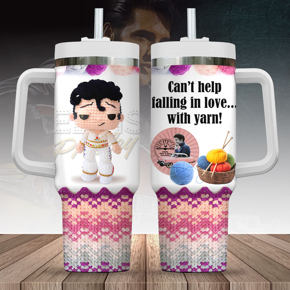 Hydratemerch Elvis Presley x Crochet Music Custom Stanley Quencher 40oz Stainless Steel Tumbler With Handle