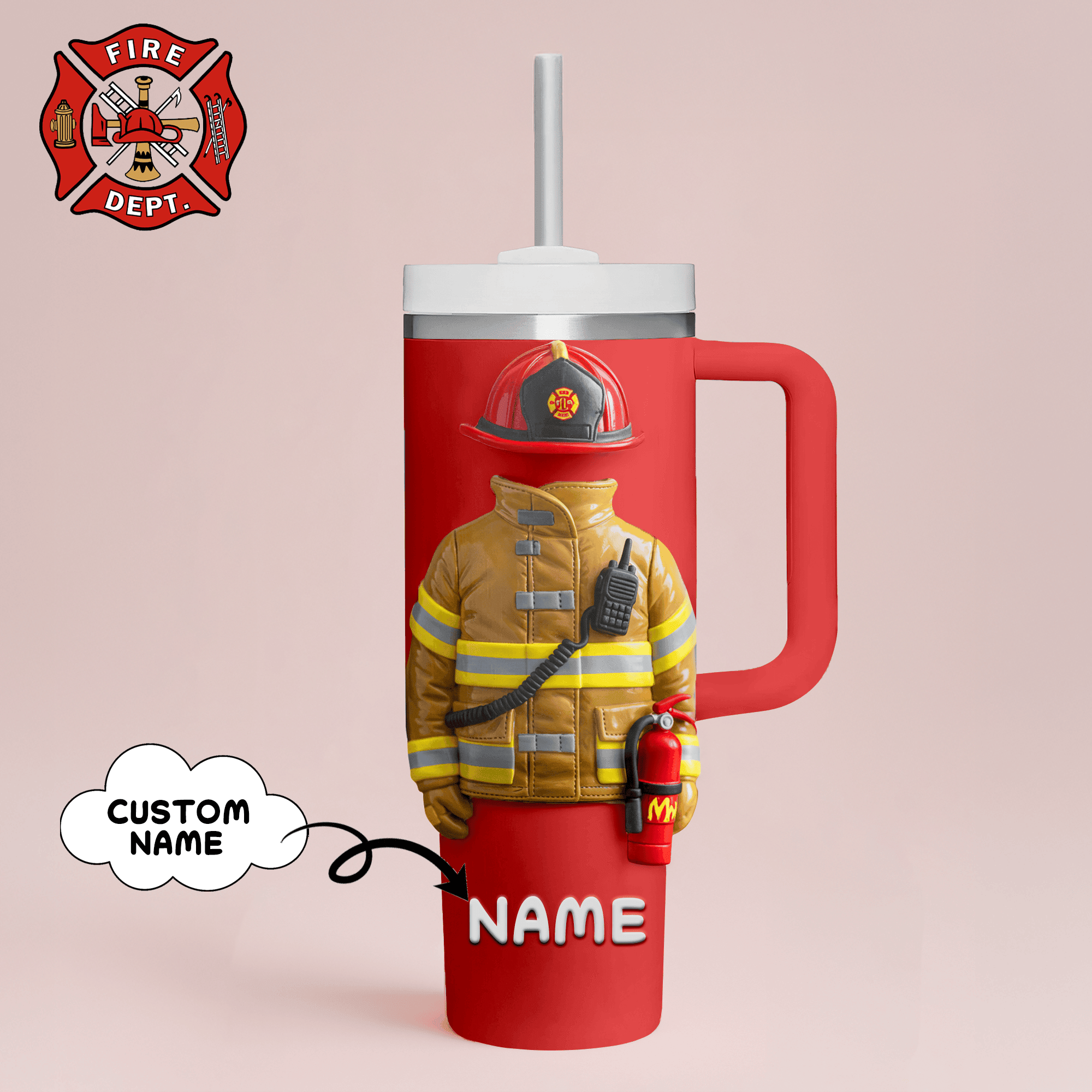 Hydratemerch Firefighter Job Custom Stanley Quencher 40oz Stainless Steel Tumbler With Handle