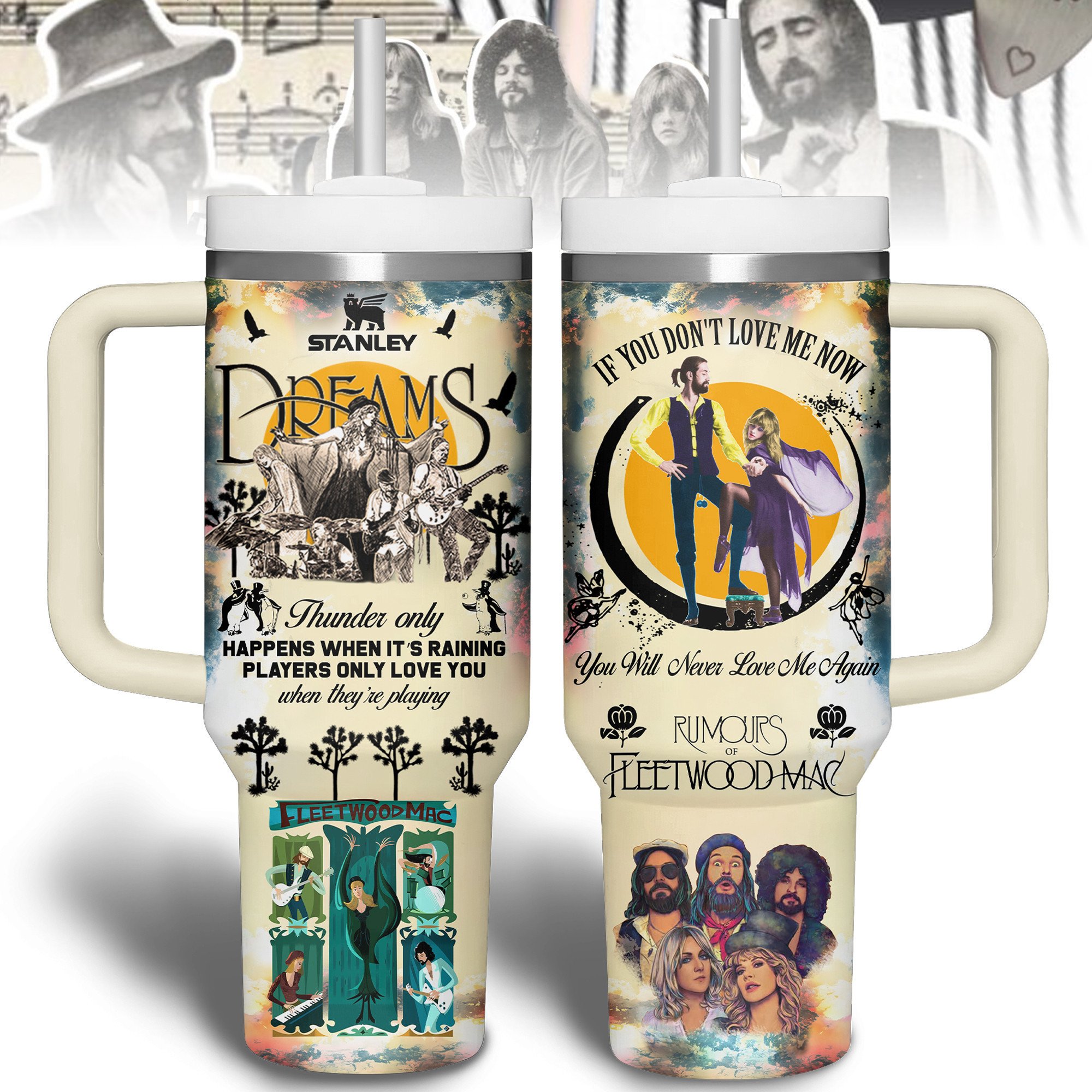 Hydratemerch Fleetwood Mac Music Custom Stanley Quencher 40oz Stainless Steel Tumbler With Handle