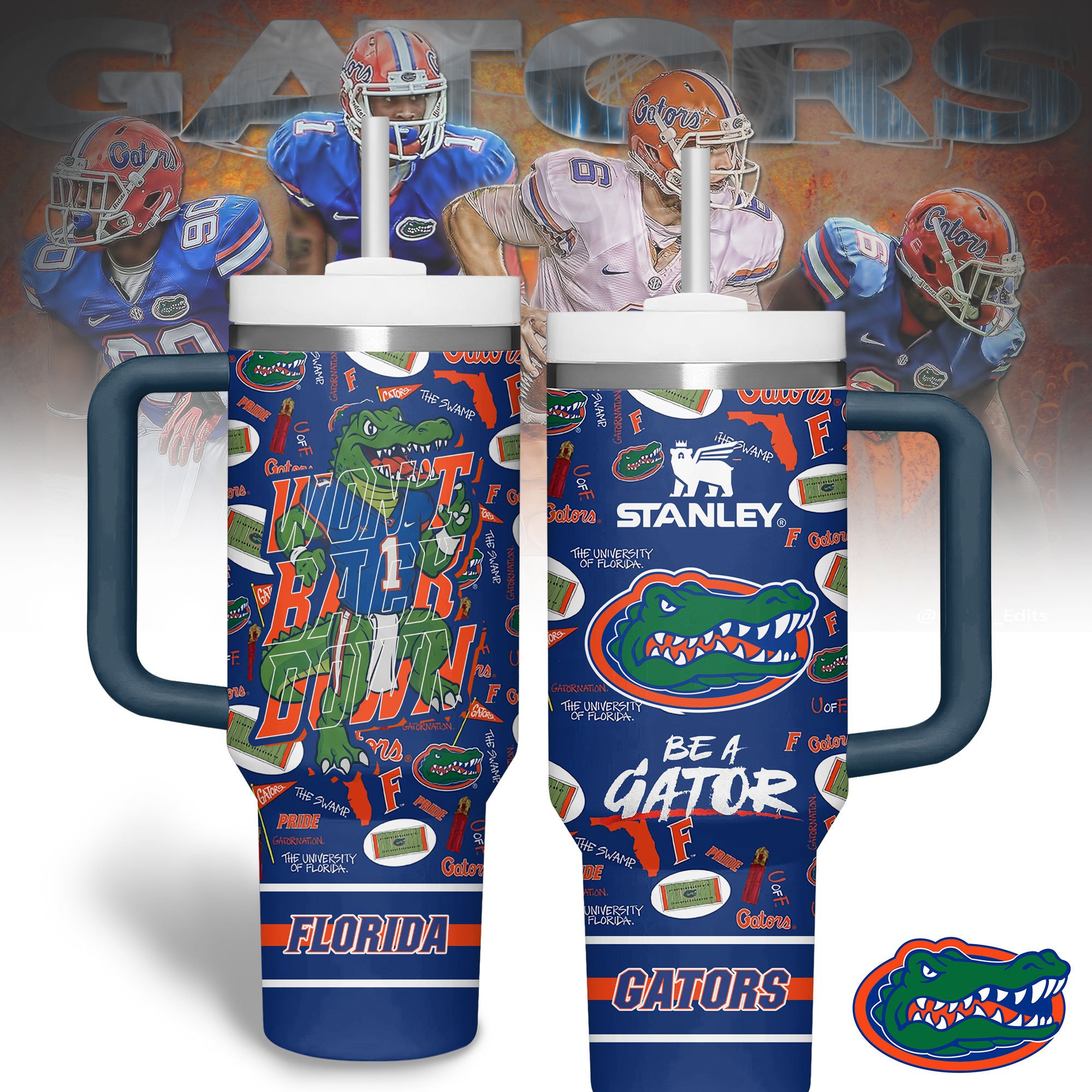 Hydratemerch Florida Gators NCAA Custom Stanley Quencher 40oz Stainless Steel Tumbler With Handle