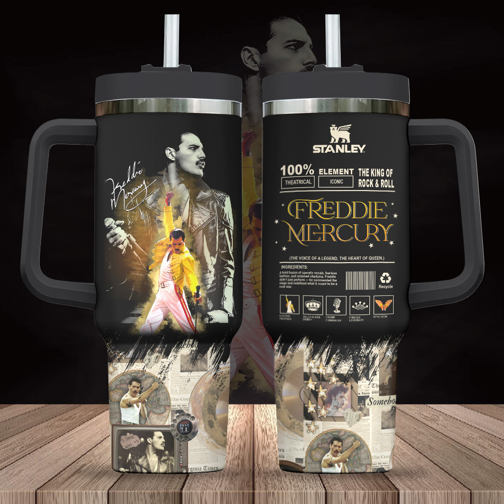 Hydratemerch Freddie Mercury Music Custom Stanley Quencher 40oz Stainless Steel Tumbler With Handle