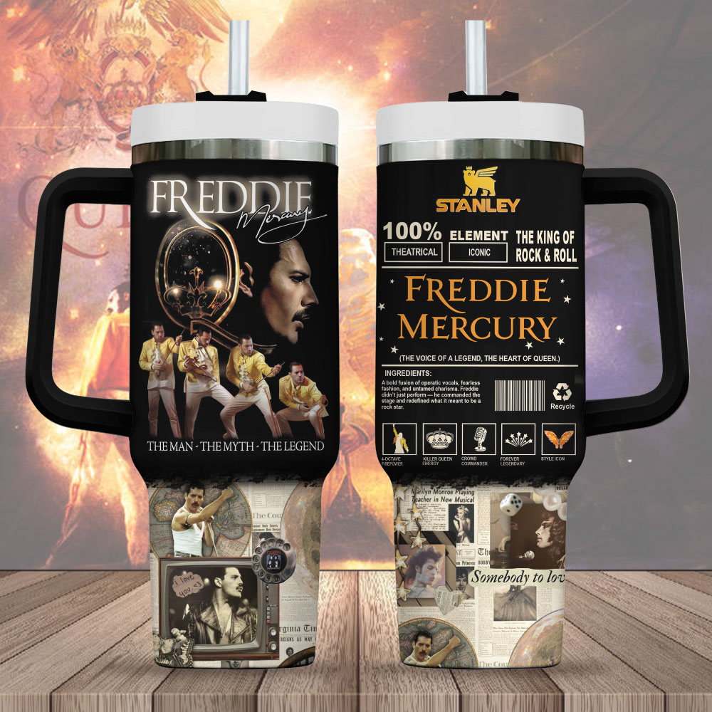 Hydratemerch Freddie Mercury Music Custom Stanley Quencher 40oz Stainless Steel Tumbler With Handle