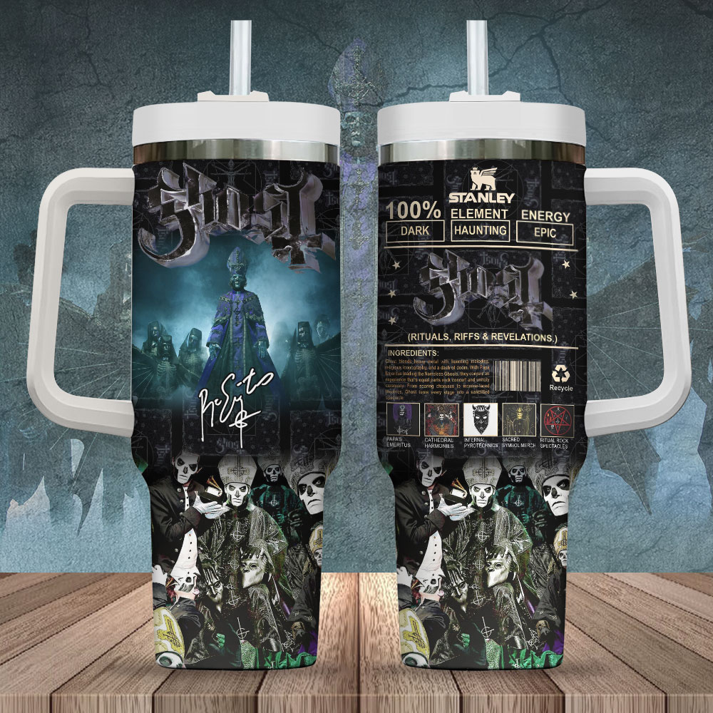 Hydratemerch Ghost Band Music Custom Stanley Quencher 40oz Stainless Steel Tumbler With Handle
