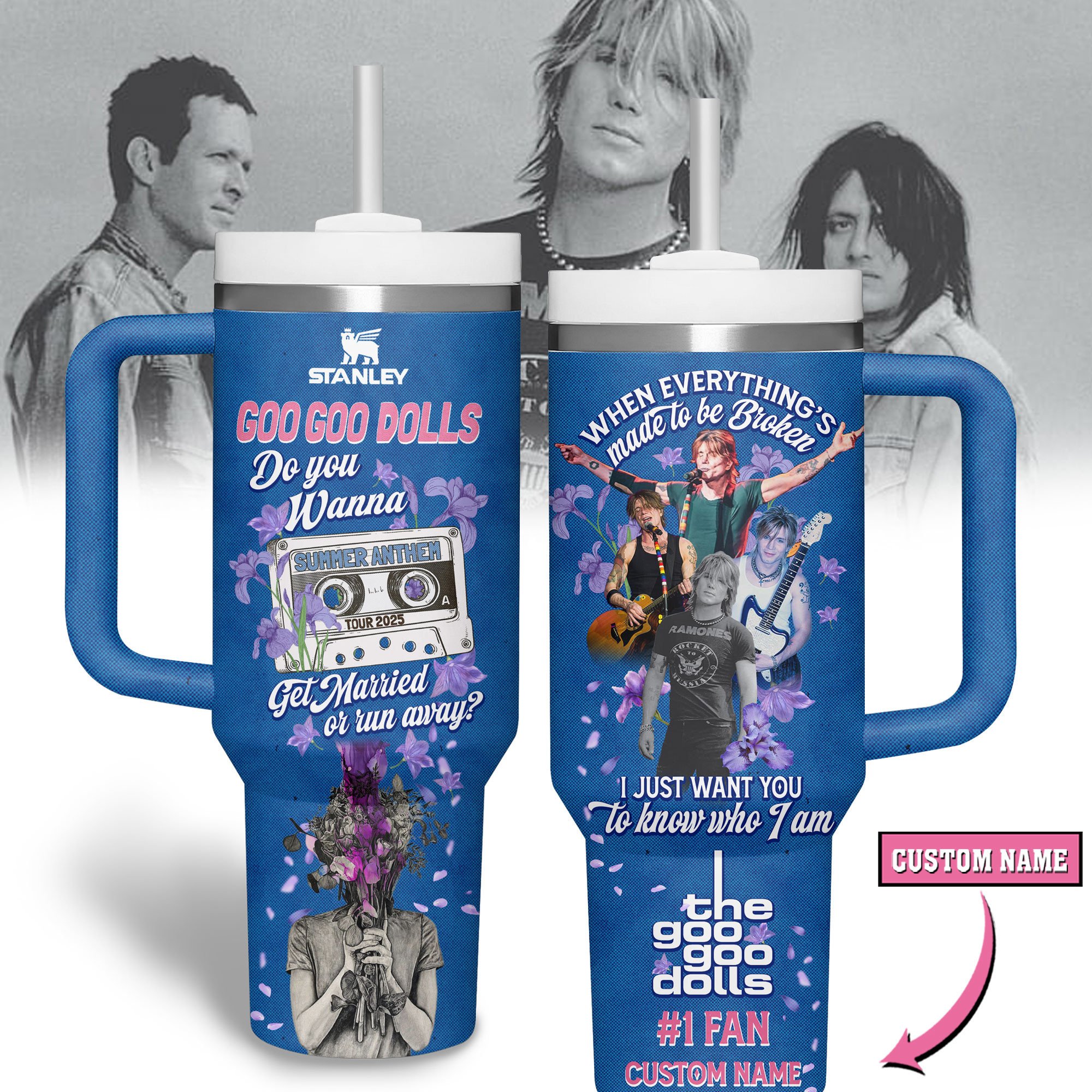 Hydratemerch Goo Goo Dolls Music Custom Stanley Quencher 40oz Stainless Steel Tumbler With Handle