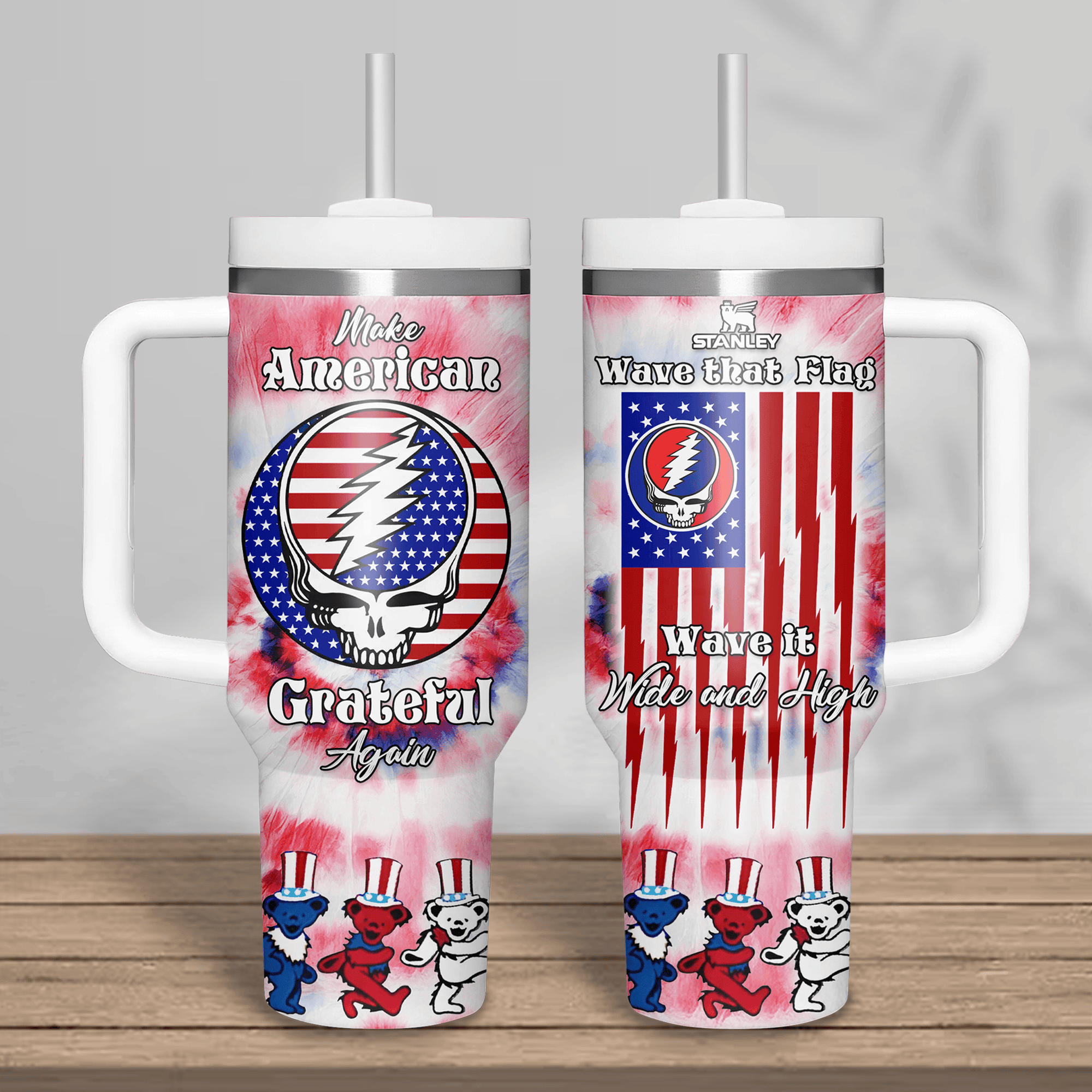Hydratemerch Grateful Dead Music Custom Stanley Quencher 40oz Stainless Steel Tumbler With Handle