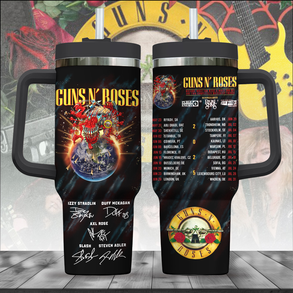Hydratemerch Guns N' Roses Music Custom Stanley Quencher 40oz Stainless Steel Tumbler With Handle