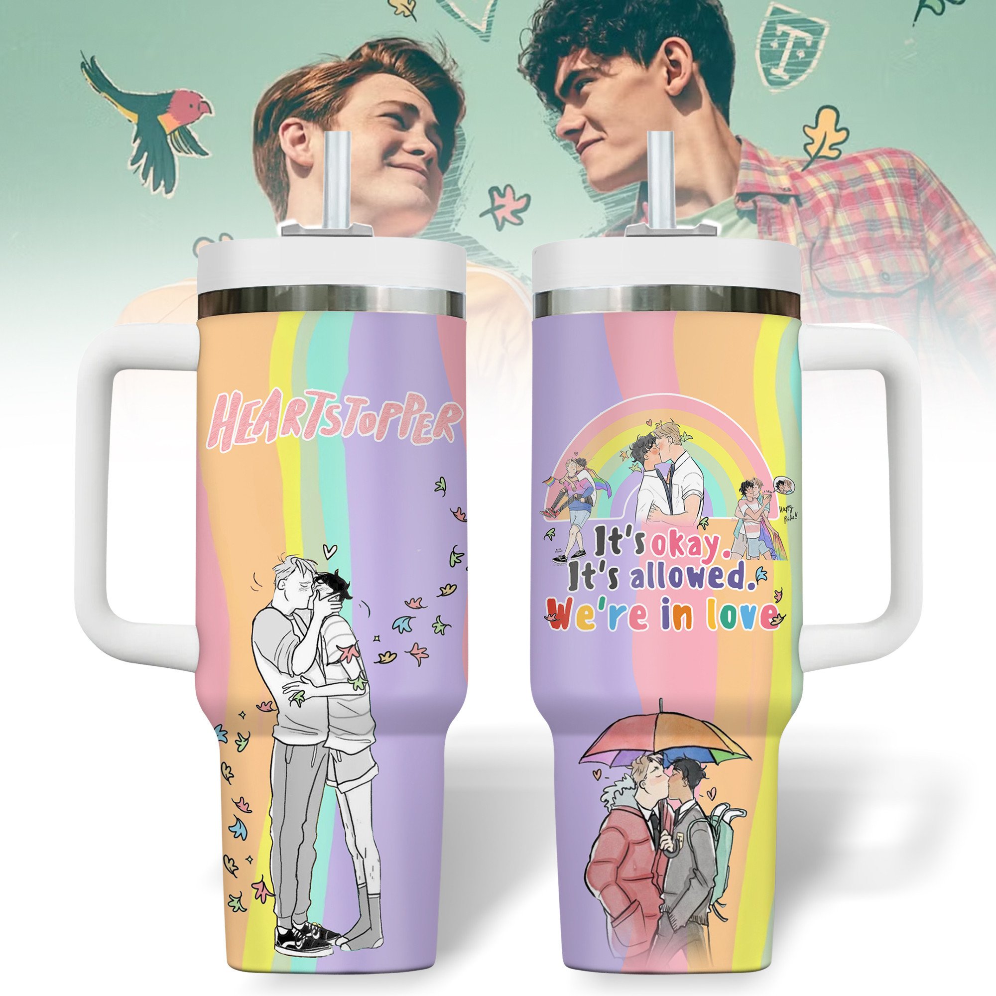 Hydratemerch Heartstopper Movies Custom Stanley Quencher 40oz Stainless Steel Tumbler With Handle
