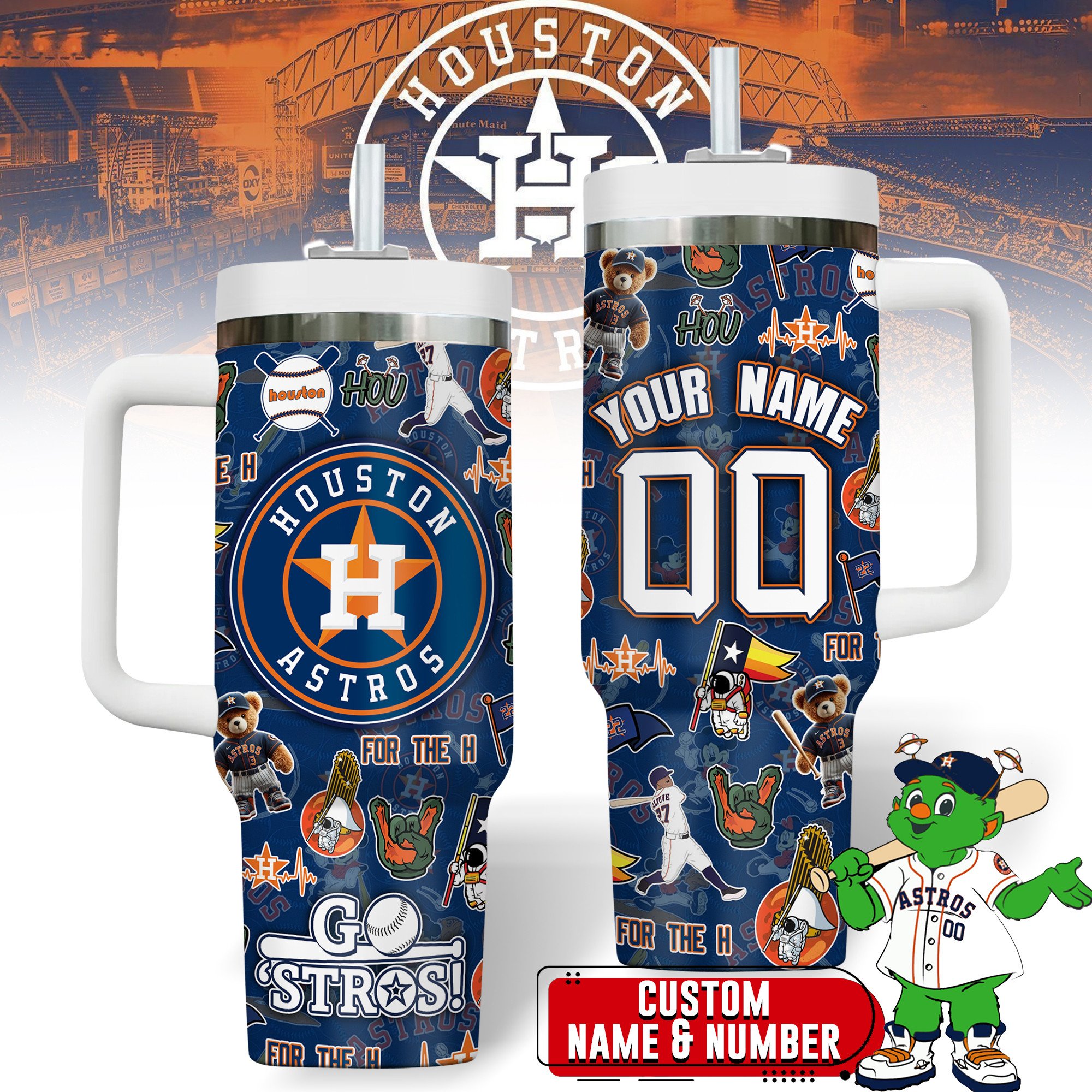 Hydratemerch Houston Astros MLB Custom Stanley Quencher 40oz Stainless Steel Tumbler With Handle