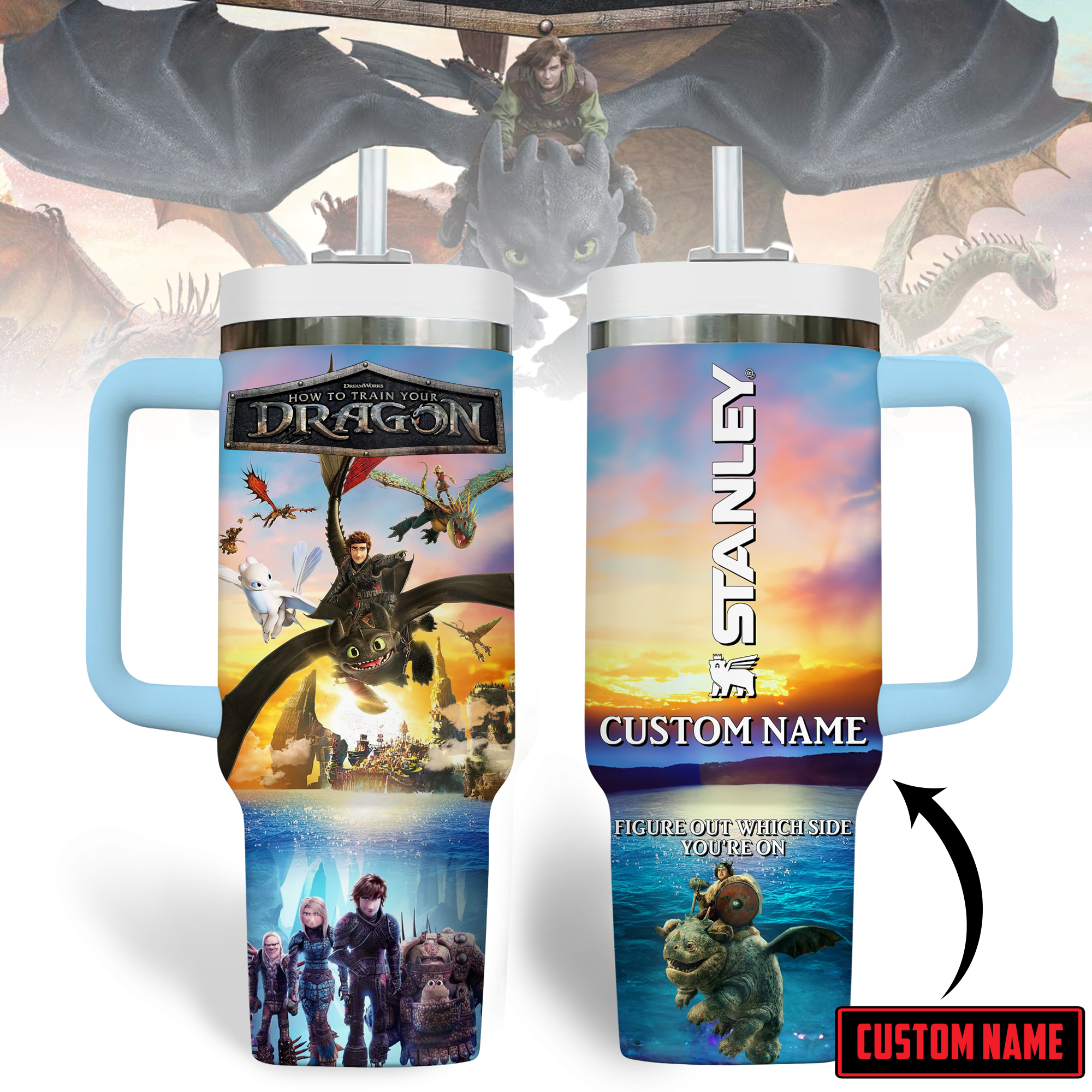 Hydratemerch How to Train Your Dragon Movies Custom Stanley Quencher 40oz Stainless Steel Tumbler With Handle
