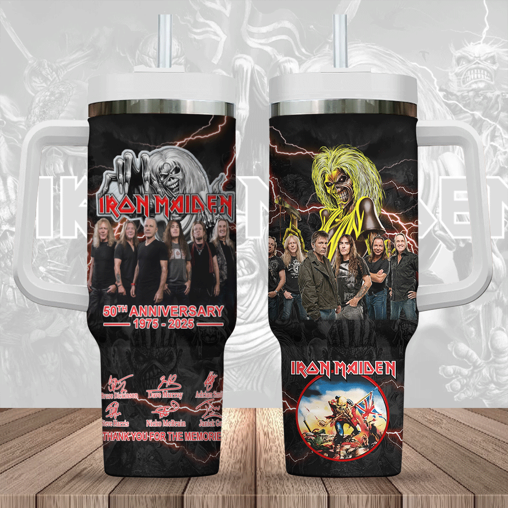 Hydratemerch Iron Maiden Music Custom Stanley Quencher 40oz Stainless Steel Tumbler With Handle