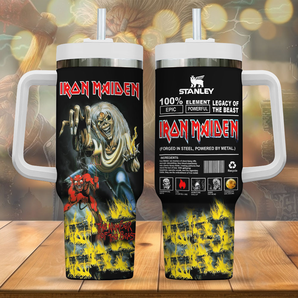 Hydratemerch Iron Maiden Music Custom Stanley Quencher 40oz Stainless Steel Tumbler With Handle
