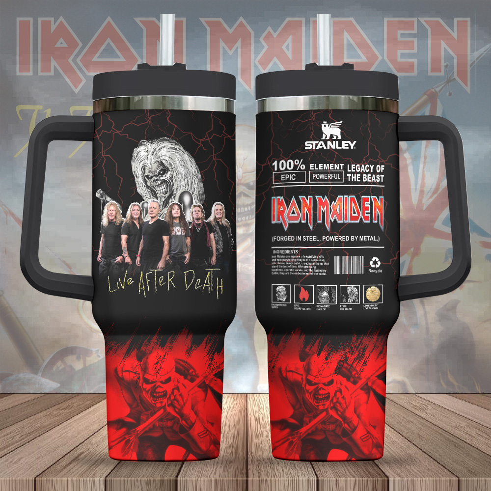 Hydratemerch Iron Maiden Music Custom Stanley Quencher 40oz Stainless Steel Tumbler With Handle