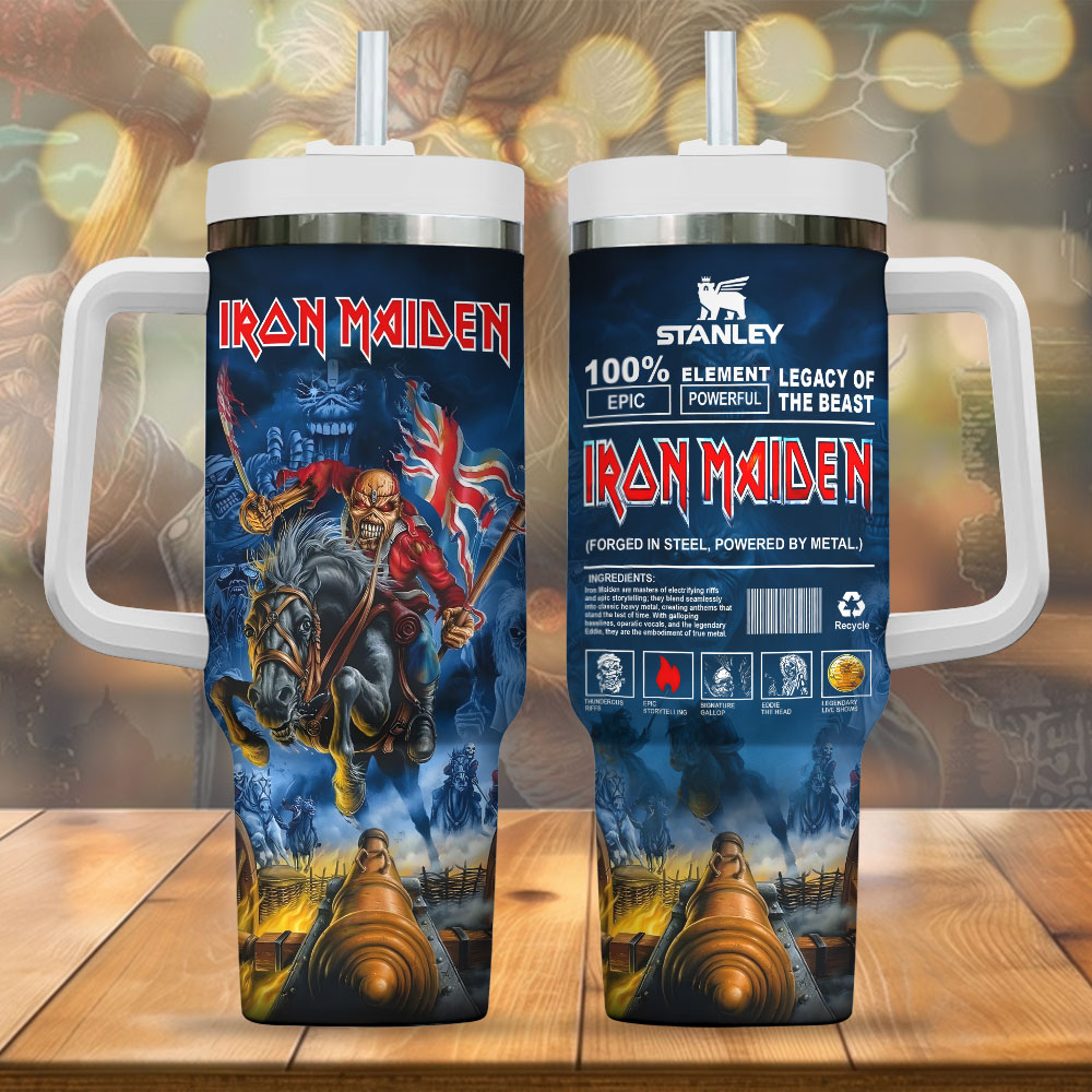 Hydratemerch Iron Maiden Music Custom Stanley Quencher 40oz Stainless Steel Tumbler With Handle