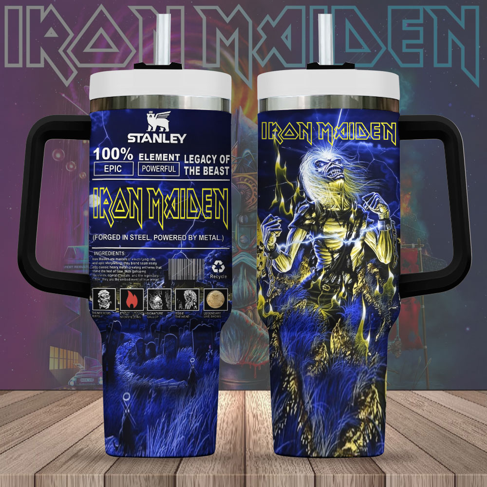 Hydratemerch Iron Maiden Music Custom Stanley Quencher 40oz Stainless Steel Tumbler With Handle