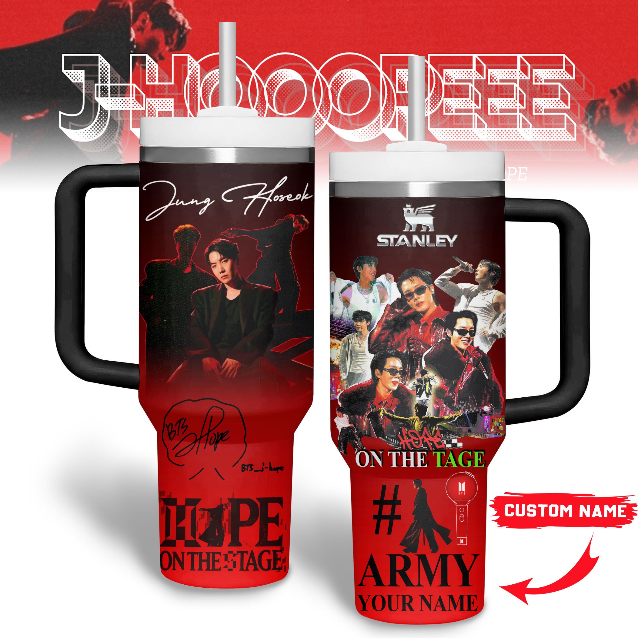 Hydratemerch J-Hope BTS Music Custom Stanley Quencher 40oz Stainless Steel Tumbler With Handle