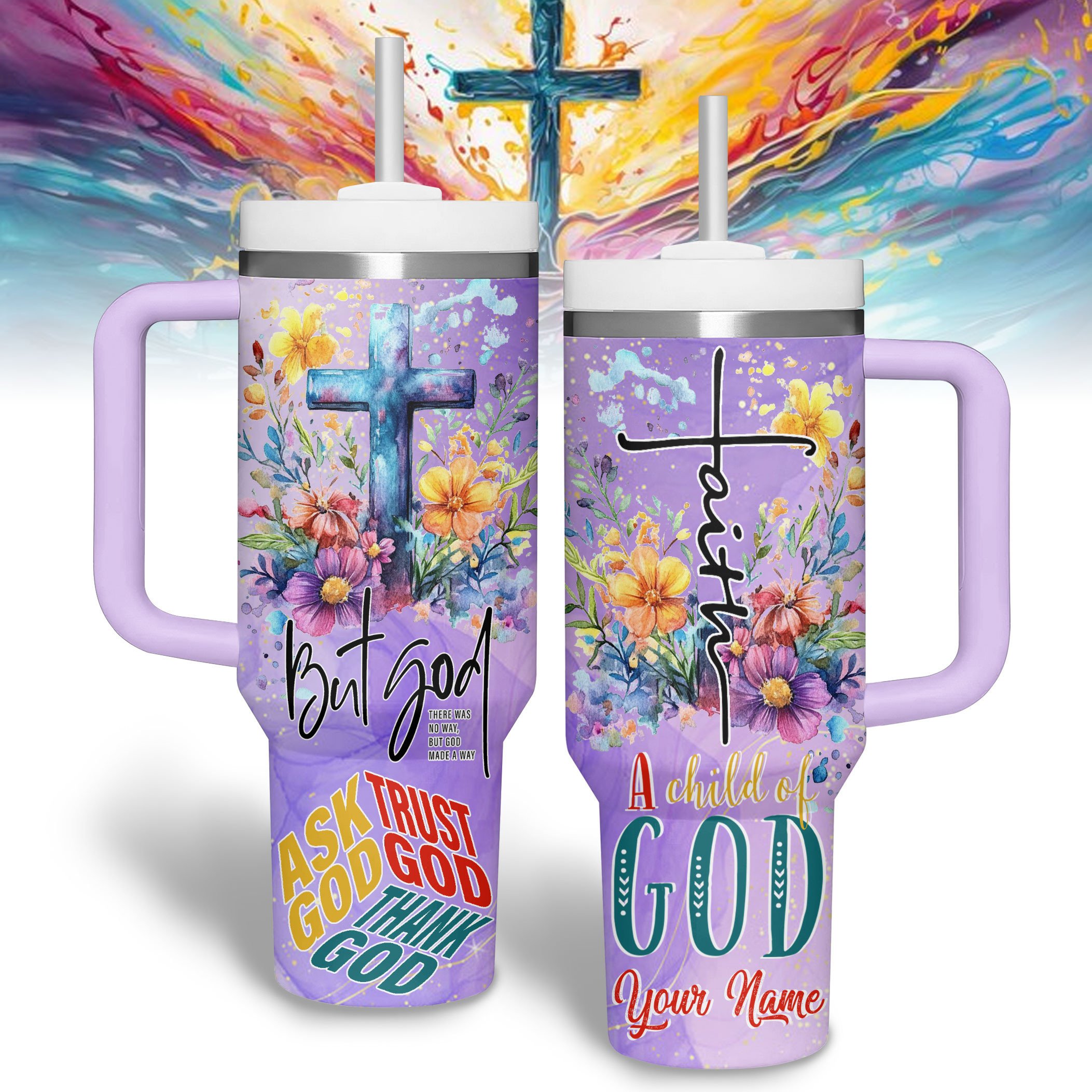 Hydratemerch Jesus Custom Stanley Quencher 40oz Stainless Steel Tumbler With Handle