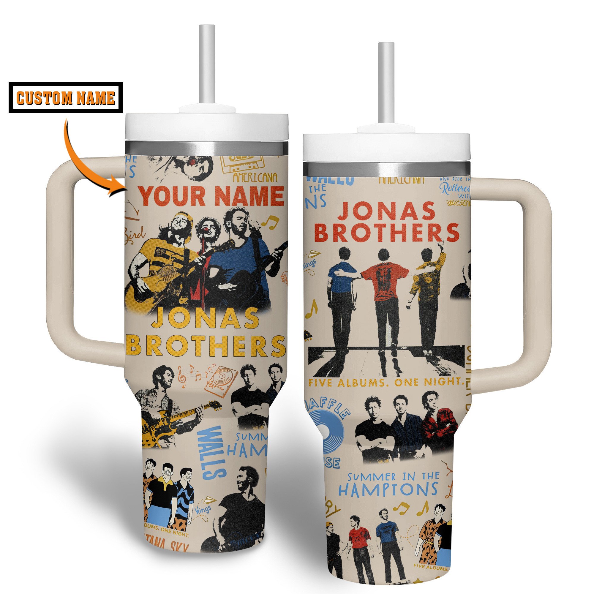 Hydratemerch Jonas Brothers Music Custom Stanley Quencher 40oz Stainless Steel Tumbler With Handle