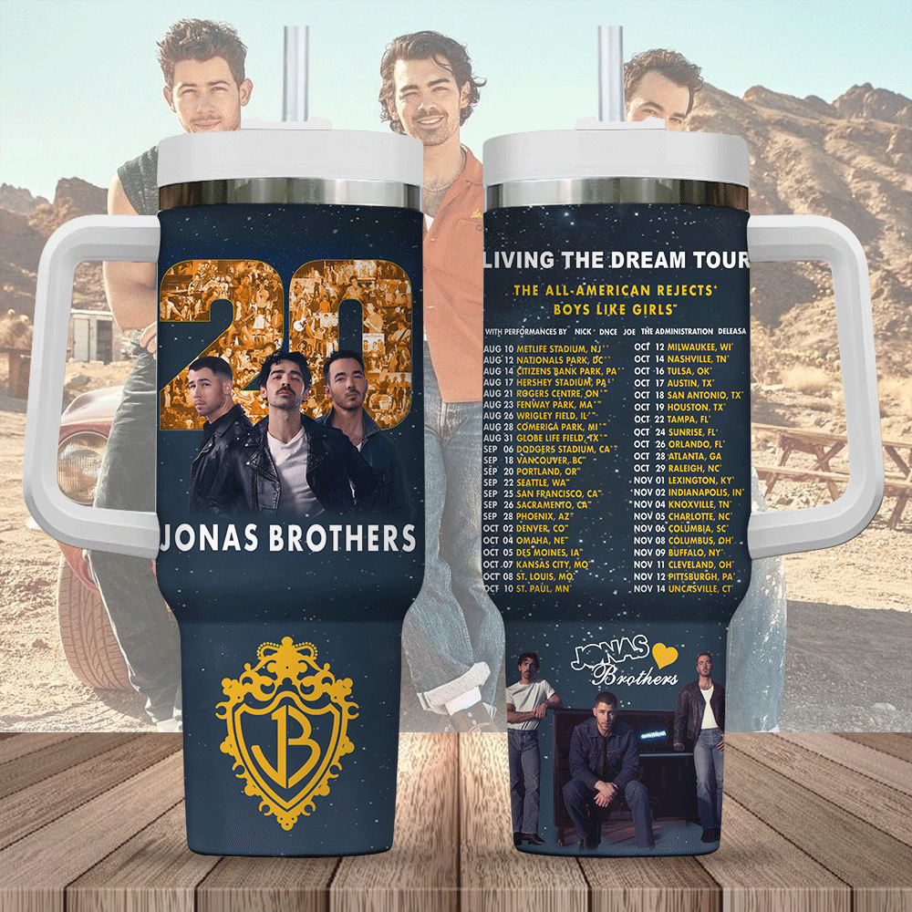Hydratemerch Jonas Brothers Music Custom Stanley Quencher 40oz Stainless Steel Tumbler With Handle