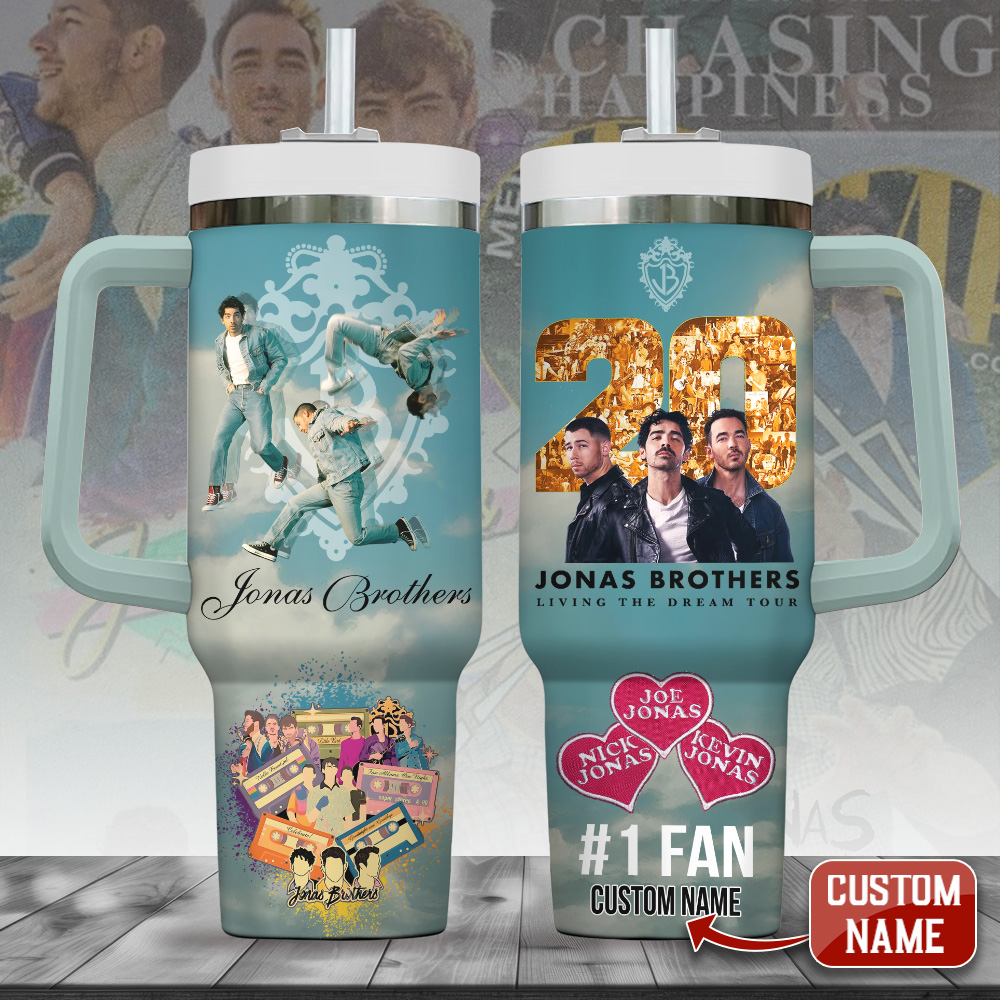 Hydratemerch Jonas Brothers Music Custom Stanley Quencher 40oz Stainless Steel Tumbler With Handle
